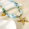 Cross-border starfish pendant, 18K gold plated stainless steel colorful silk scarf fabric necklace, Bohemian-style Marine jewelry stainless steel necklace details Picture