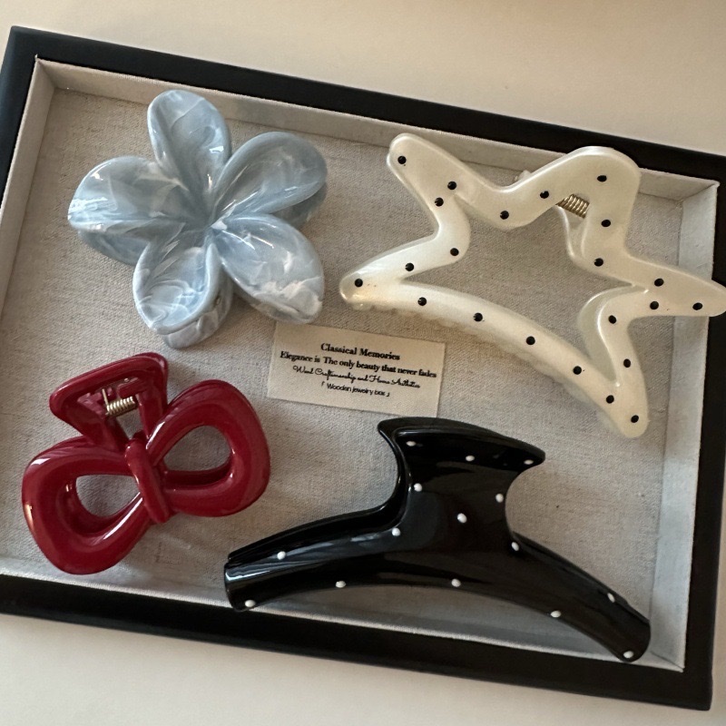 日系高级可爱透白波点时尚多发甜美量大号后脑勺鲨鱼少女发夹发饰 