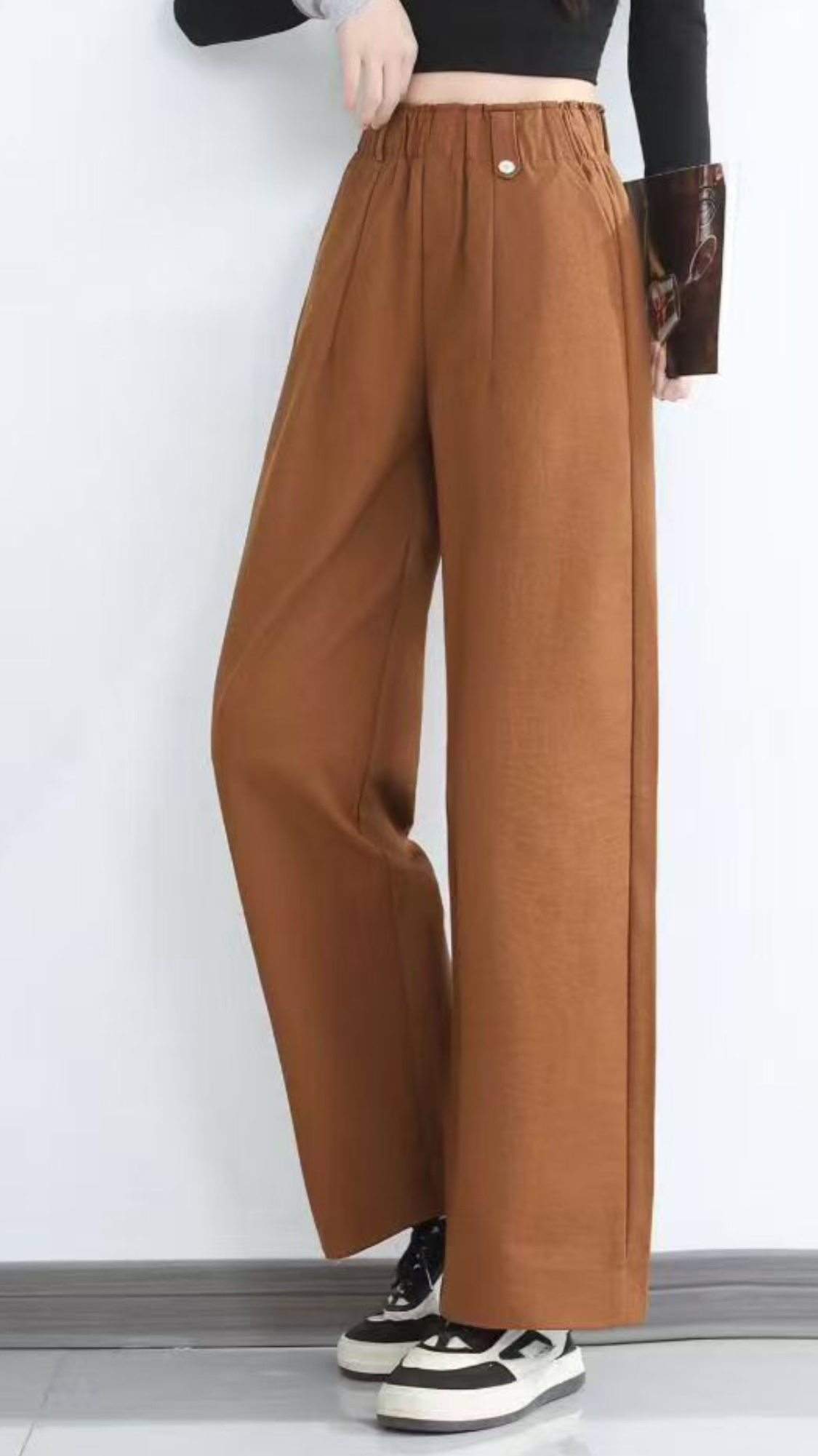 In the autumn and winter of 2025, women's trousers are fashionable and trendy straight-leg pants with a stretchy pumpkin color at the waist Item Picture