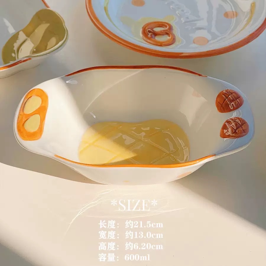 Cute bread, ceramic tableware, household bowls, desserts, cookies, bread, high appearance level, round plates, rice bowls, spoons, plates, dinner plates detail image 11