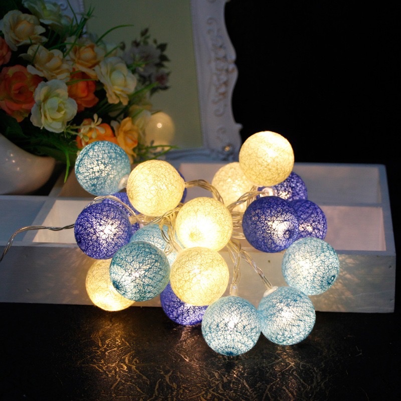 led cotton ball light string, Christmas light, battery box light, holiday decorative light, ins room tent, macaron, cotton thread ball light Specification image