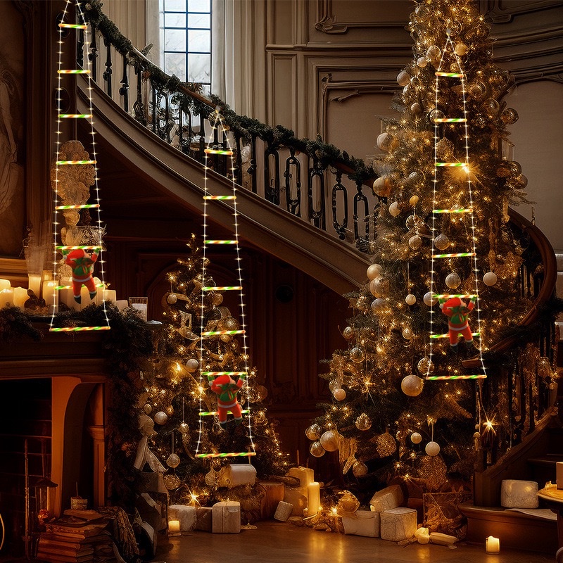 Christmas Santa Claus ladder LED hanging light, Christmas decorative ladder light, outdoor waterproof eave decorative color light string