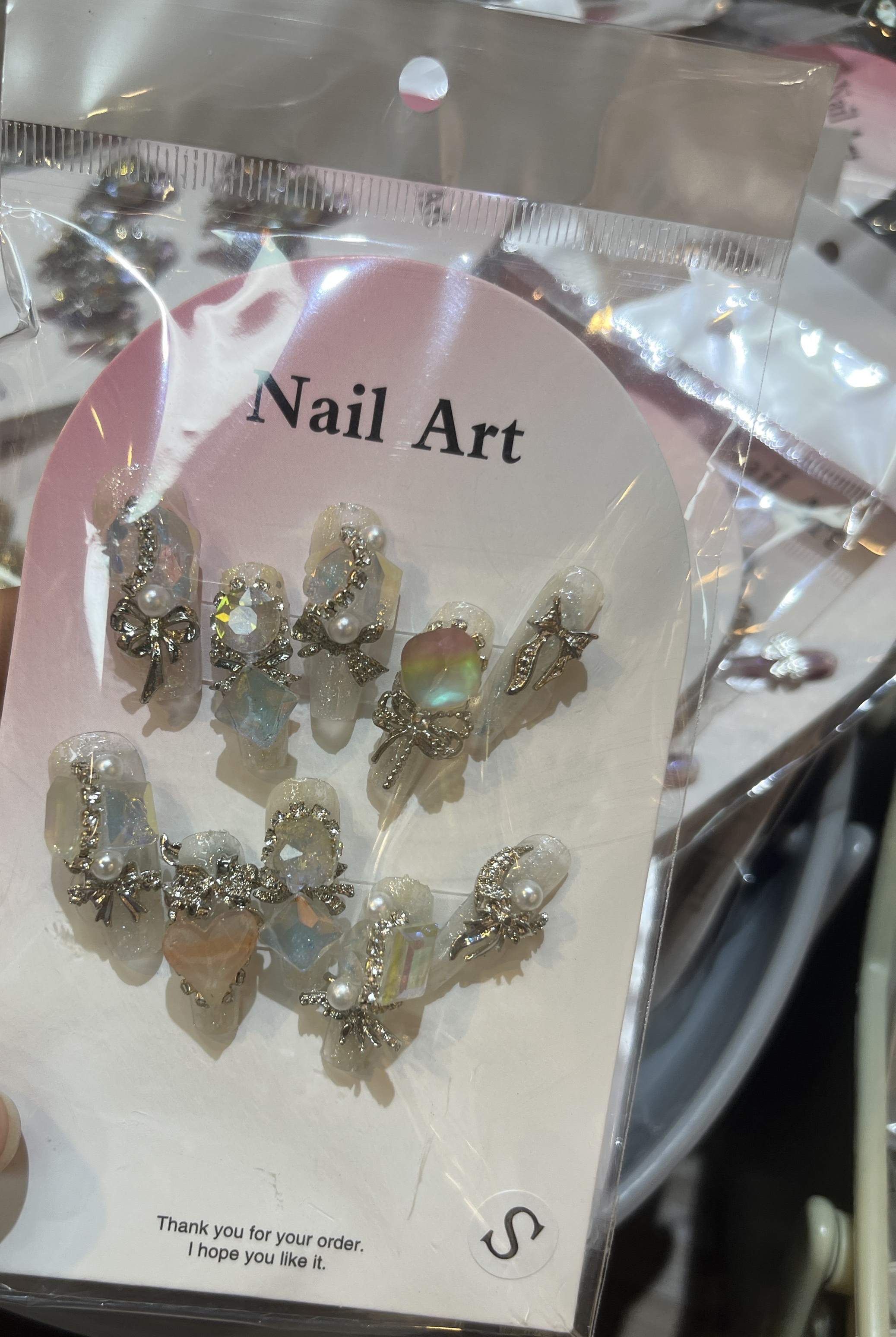 Light luxury zircon full diamond heavy industry nail art, pure handcrafted nail art Specification image
