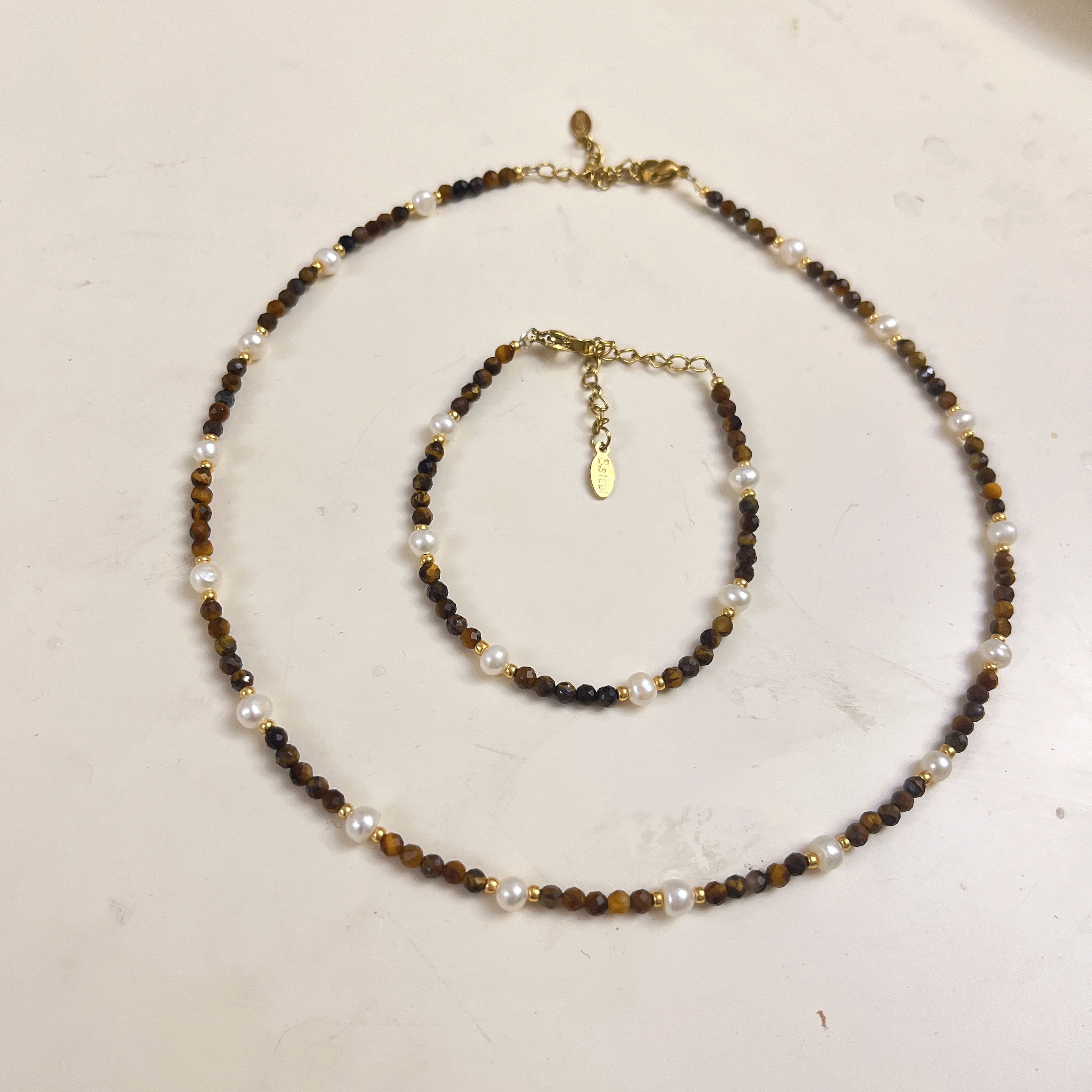 云逸饰家 天然虎眼石项链手链套装批发 淡水珍珠首饰批发手饰项饰饰品套装原创新款首饰批发详情8