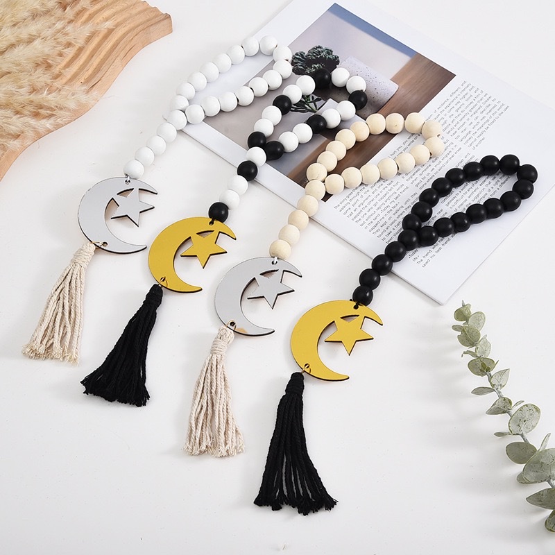 Cross-border wooden bead pendants, diy tassel jewelry accessories, festival home beaded and hemp rope decoration home pendants wholesale detail image 3