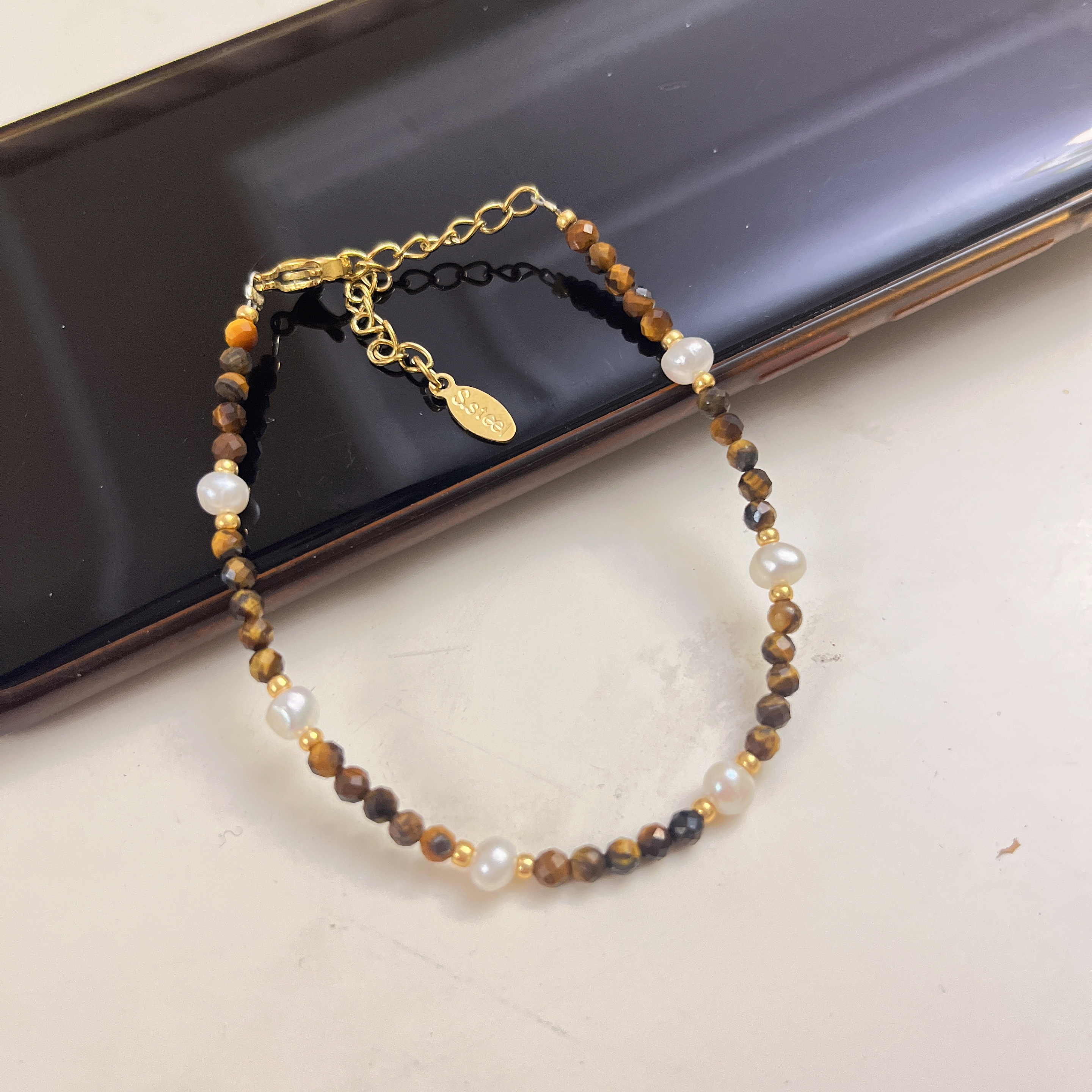 云逸饰家 天然虎眼石项链手链套装批发 淡水珍珠首饰批发手饰项饰饰品套装原创新款首饰批发详情6