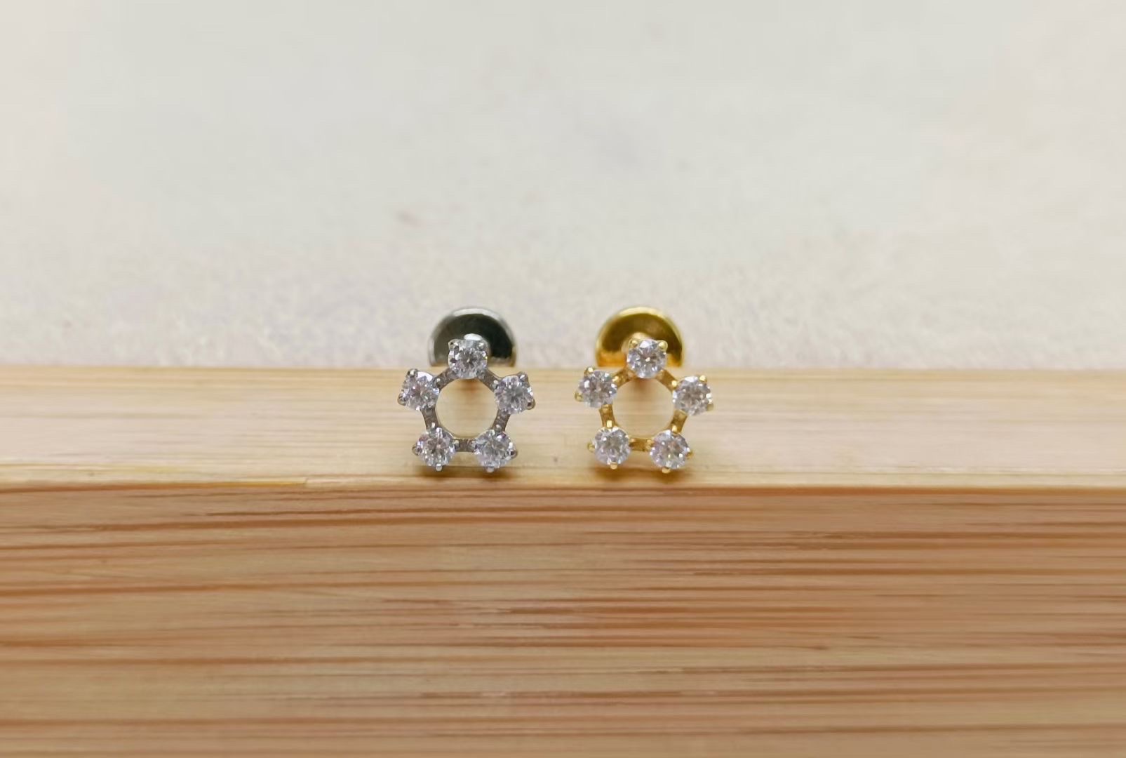 G23钛合金五角星锆石唇钉耳钉16G内螺纹高抛光耳饰