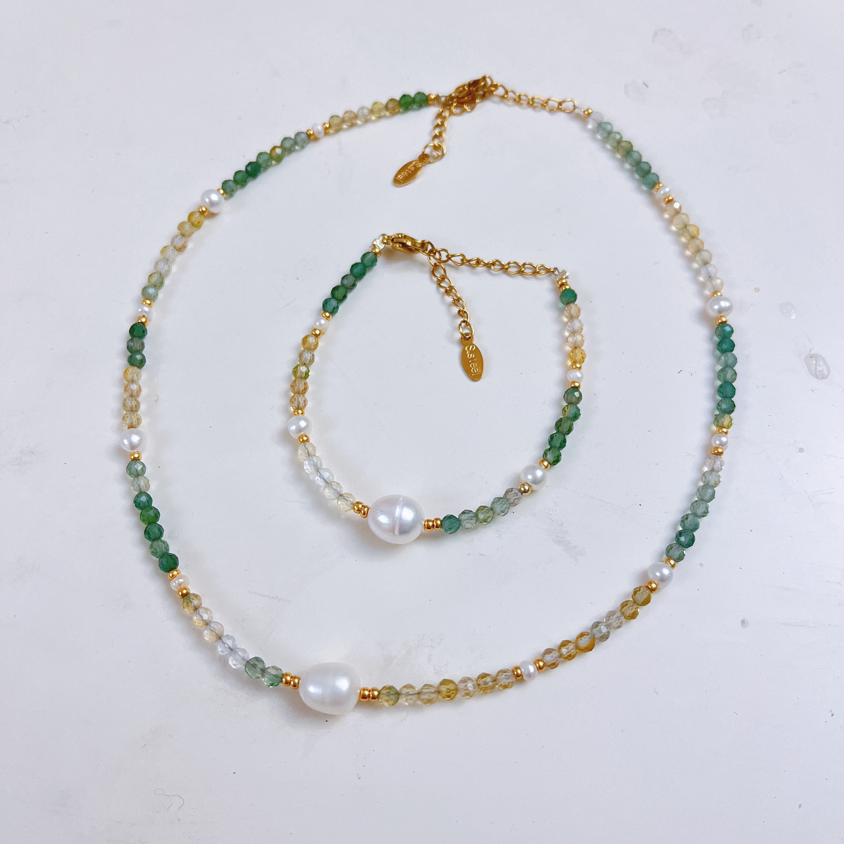 云逸饰家 天干水晶石搭配淡水珍珠手链项链套装定制原创新款手饰项饰饰品套装详情2