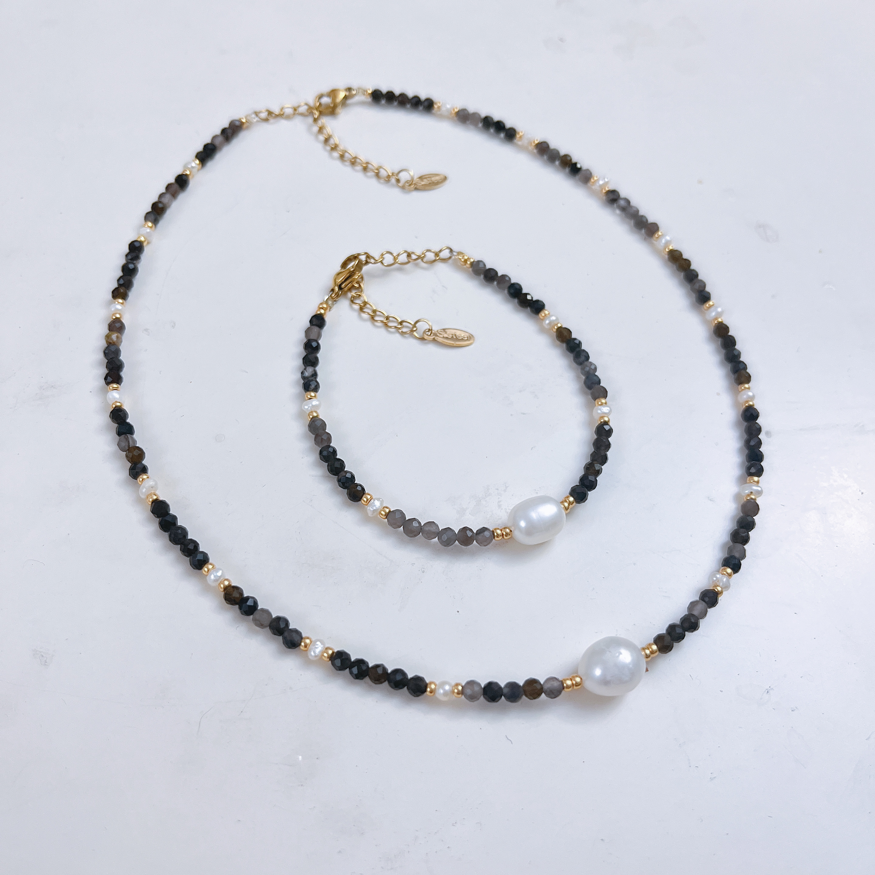 云逸饰家 淡水珍珠搭配金曜石套装原创手链项链首饰批发手饰项饰首饰套装原创新款首饰批发详情1