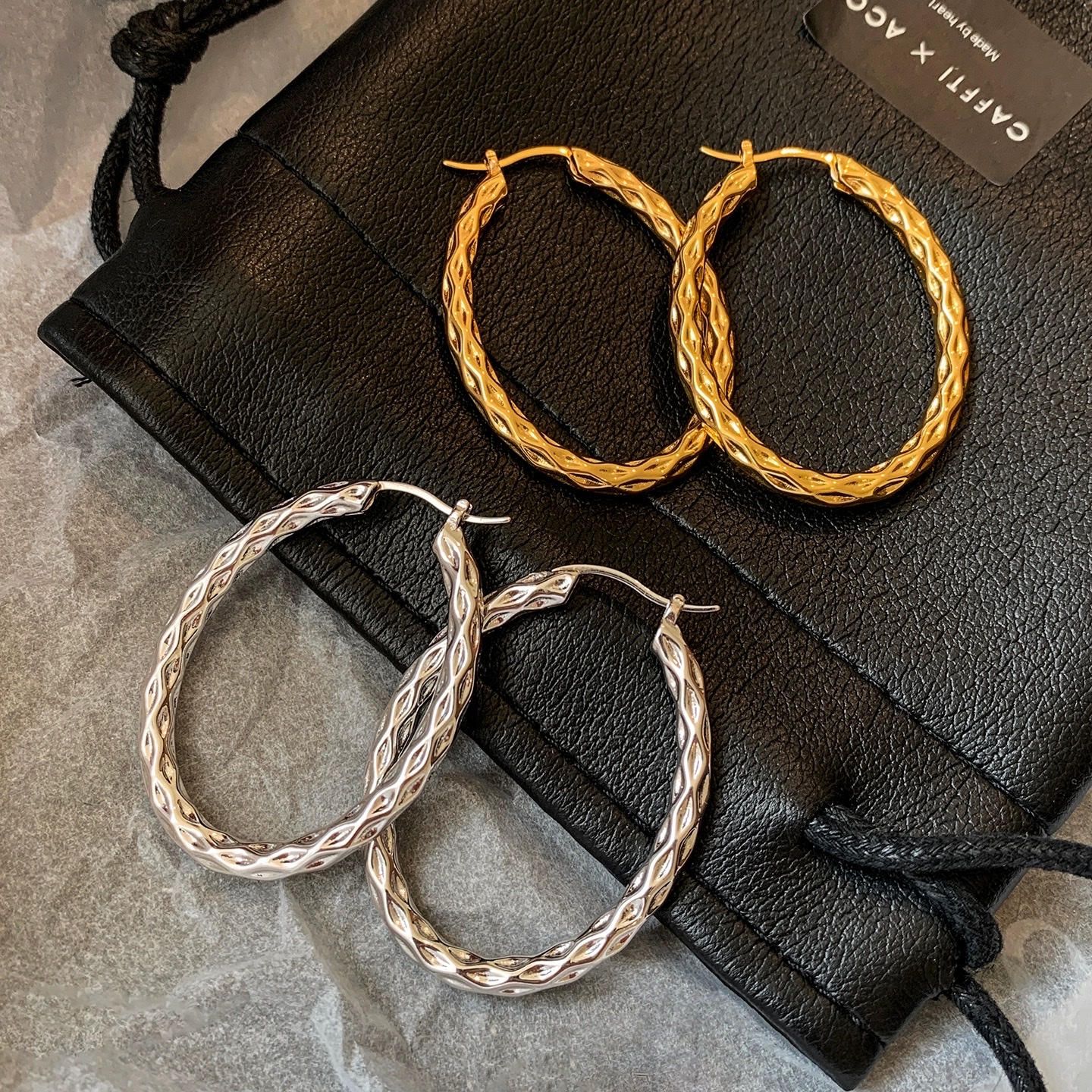 欧美夸张金银色菱格大素圈耳环圈圈高级感轻奢老钱风2025超火耳饰耳环