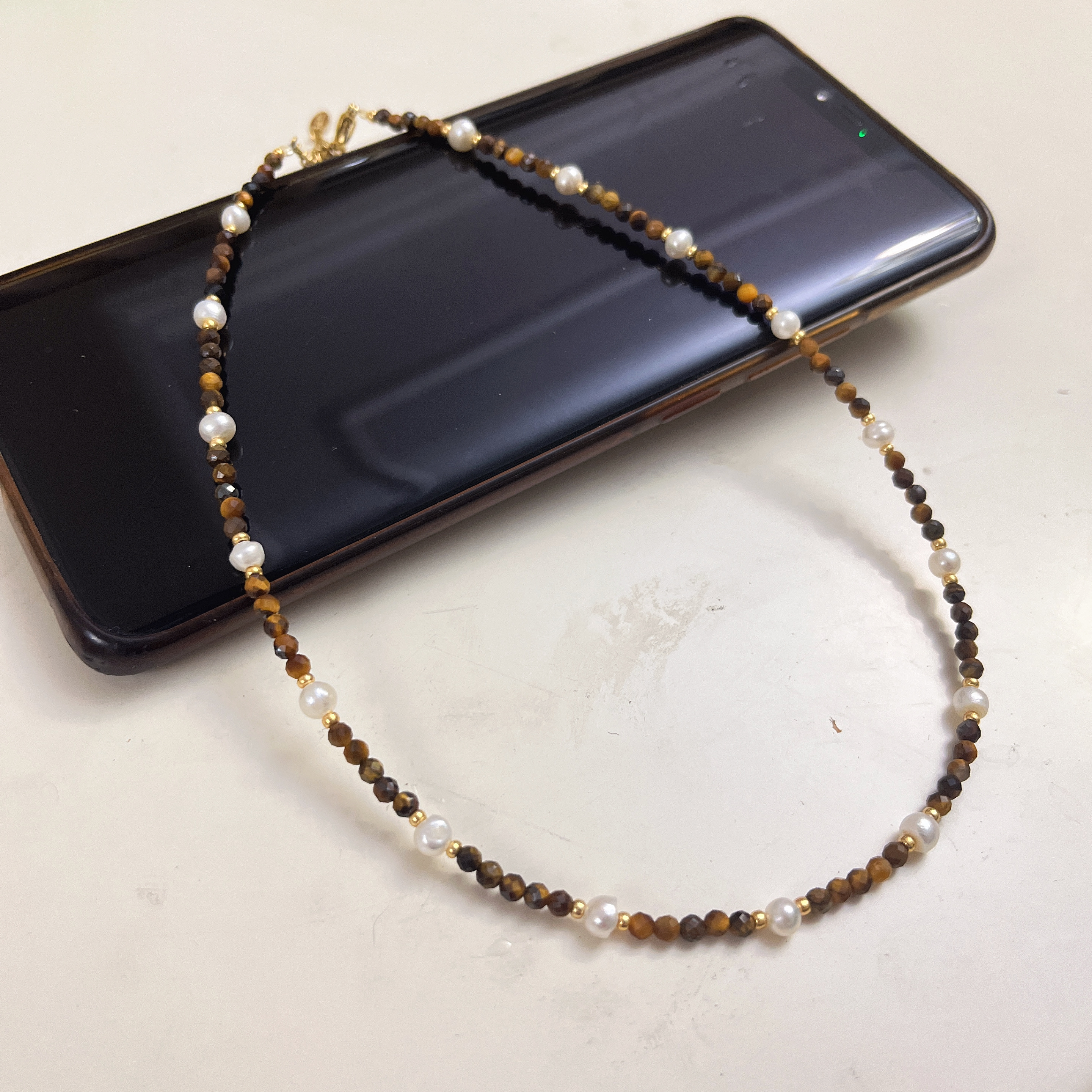 云逸饰家 天然虎眼石项链手链套装批发 淡水珍珠首饰批发手饰项饰饰品套装原创新款首饰批发详情4