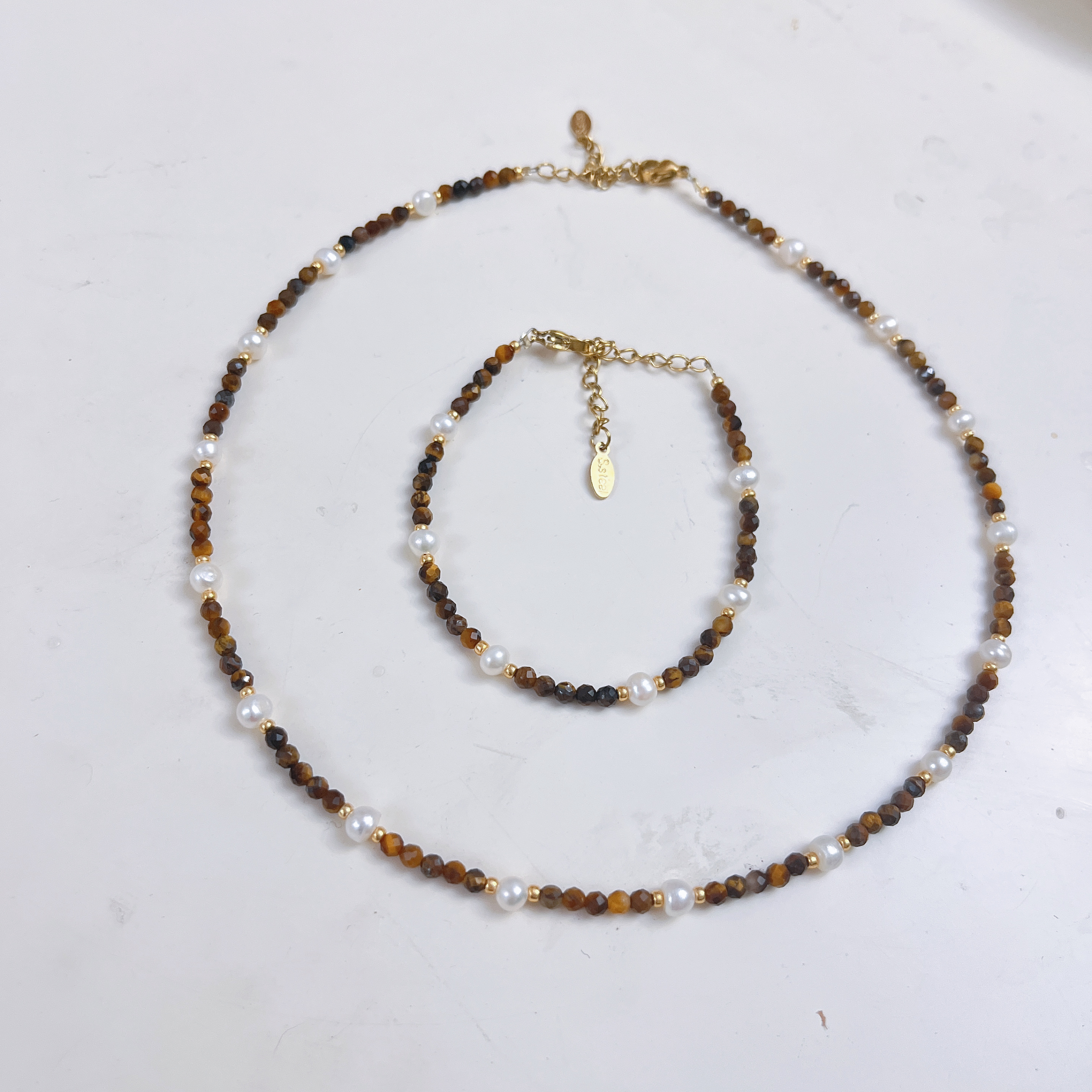 云逸饰家 天然虎眼石项链手链套装批发 淡水珍珠首饰批发手饰项饰饰品套装原创新款首饰批发详情2