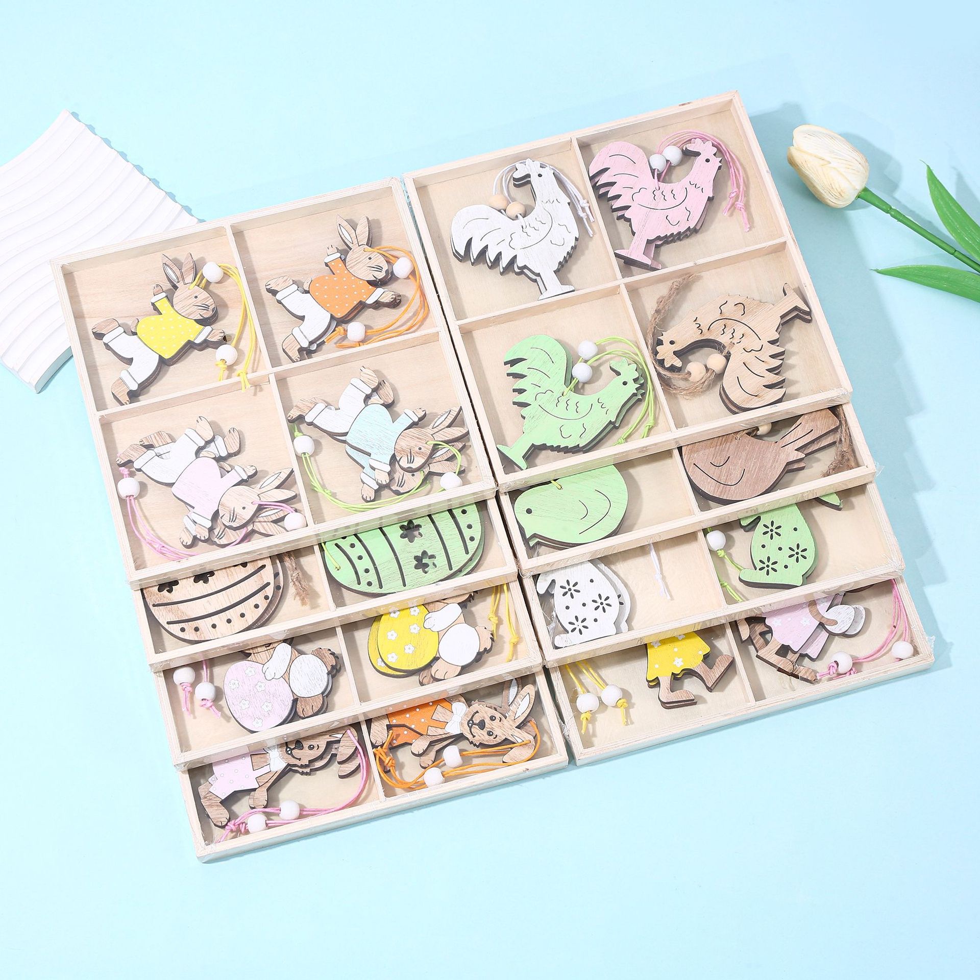 Creative wooden craft pendants, Easter party decorations, small animal trays, box-packed ornaments, cross-border Application Scenario
