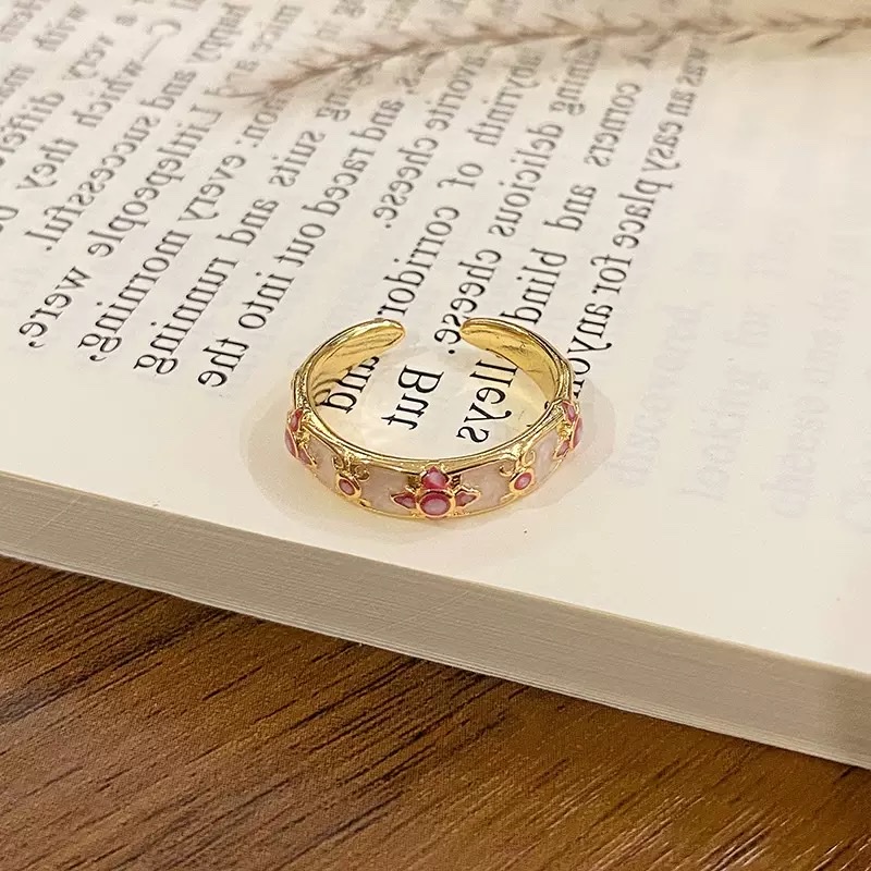 "Lost Flower Bud" New Chinese-style enamel oil drip pattern ring, with a light luxury and high-end feel, is a trendy and stylish versatile ring Specification image