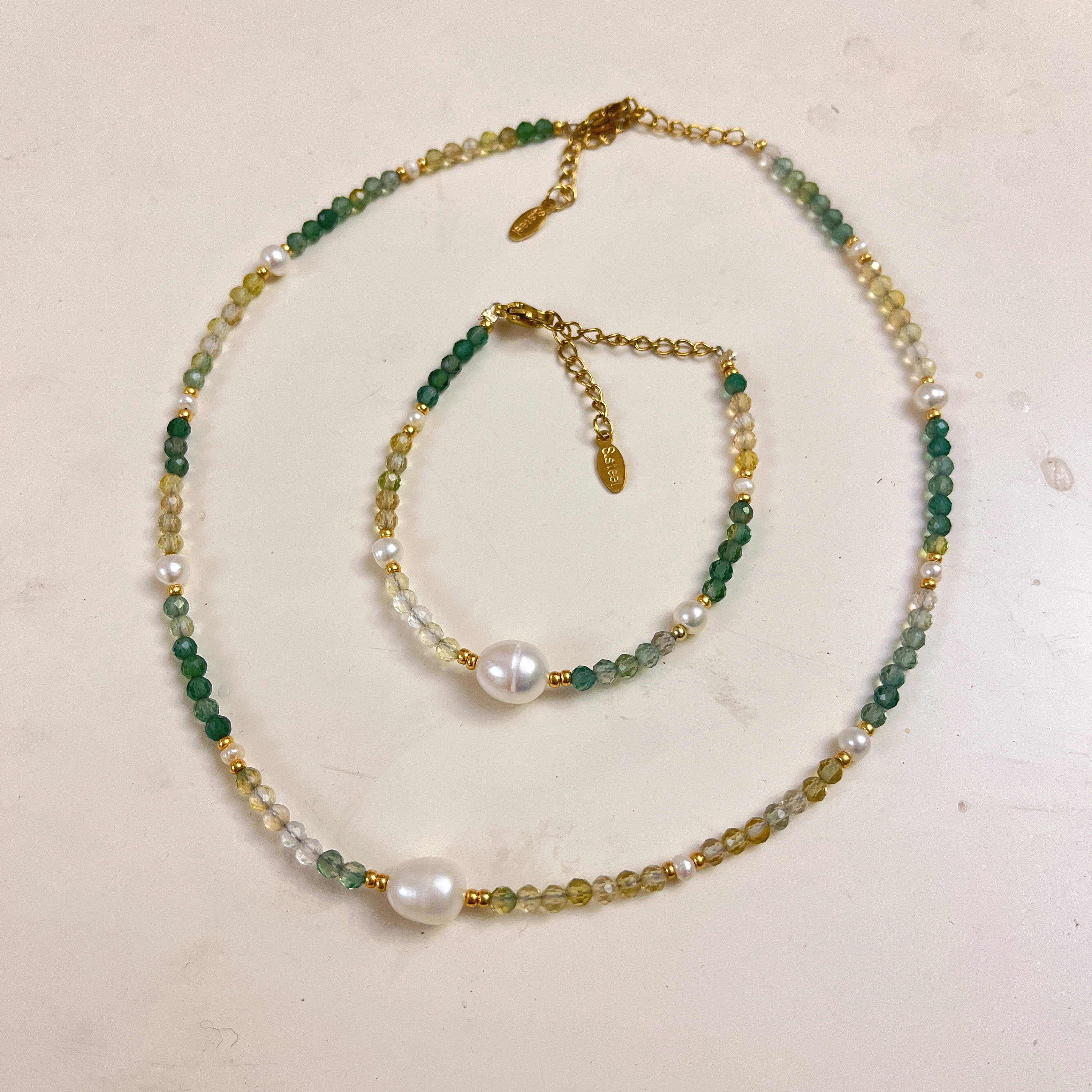 云逸饰家 天干水晶石搭配淡水珍珠手链项链套装定制原创新款手饰项饰饰品套装详情3