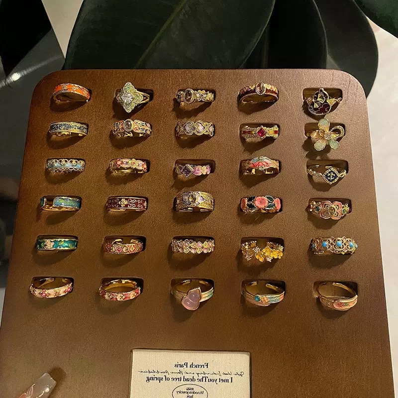 "Lost Flower Bud" New Chinese-style enamel oil drip pattern ring, with a light luxury and high-end feel, is a trendy and stylish versatile ring