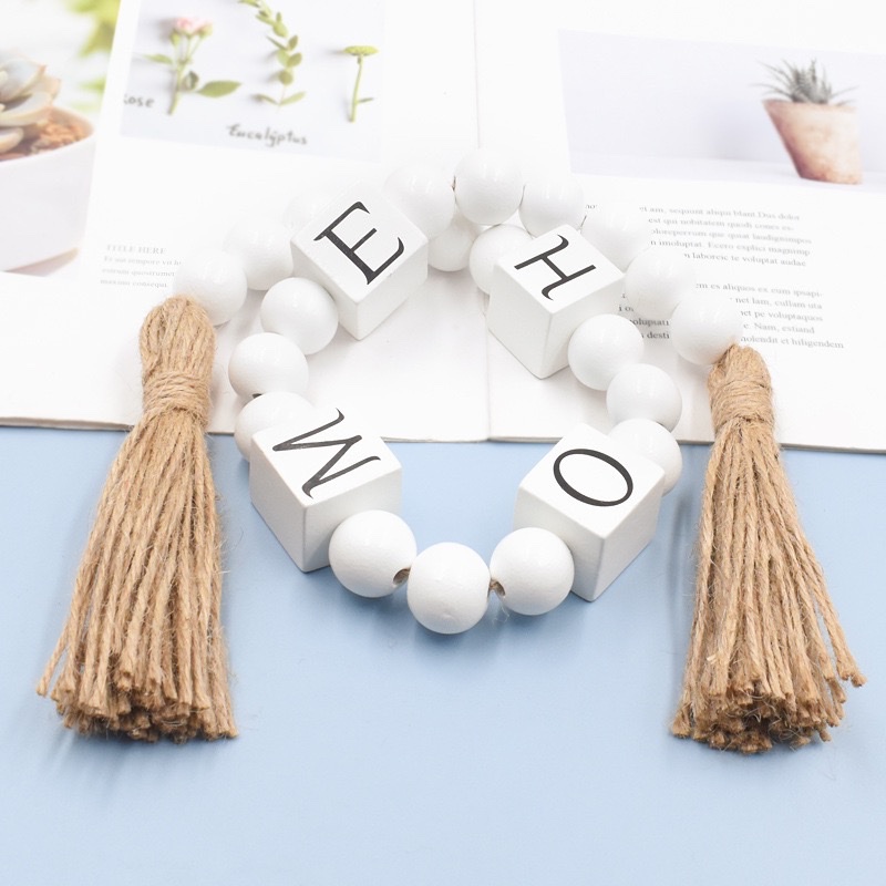 串珠花环现代农舍乡村家庭祝福木质字母装饰串珠花环托盘咖啡桌HOME