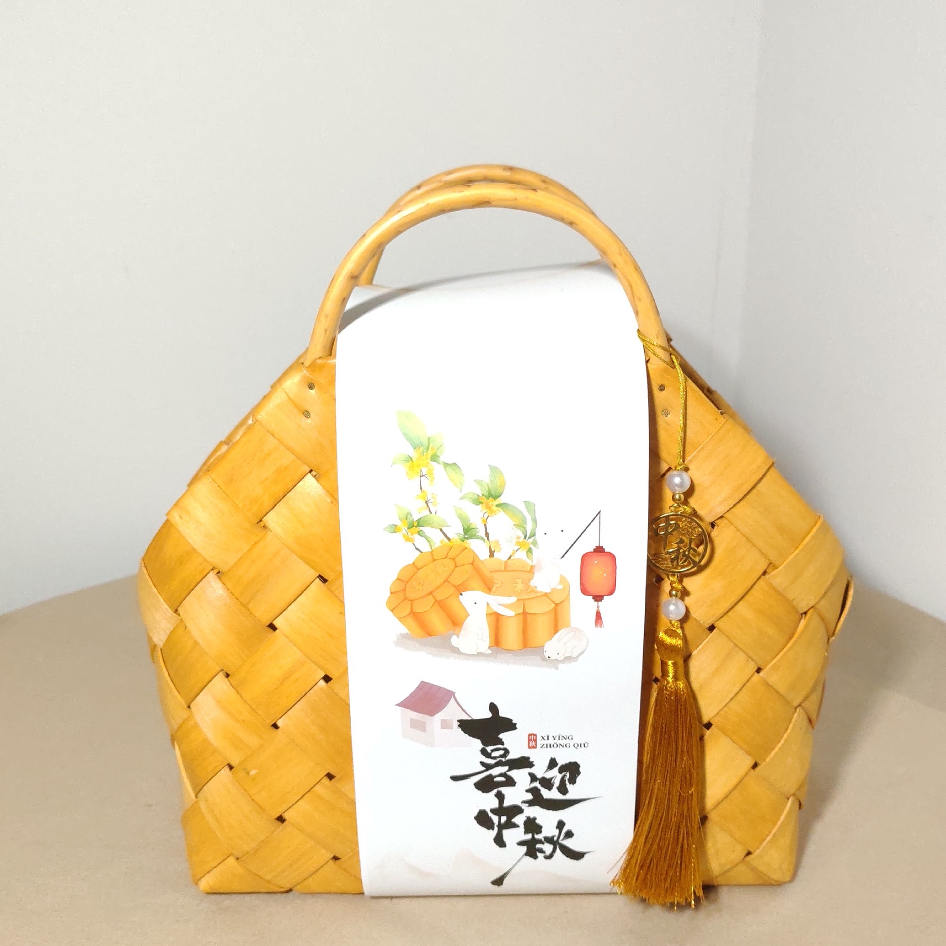 新中式提篮竹篮中秋节礼盒月饼包装篮水果干货年货手提礼品篮