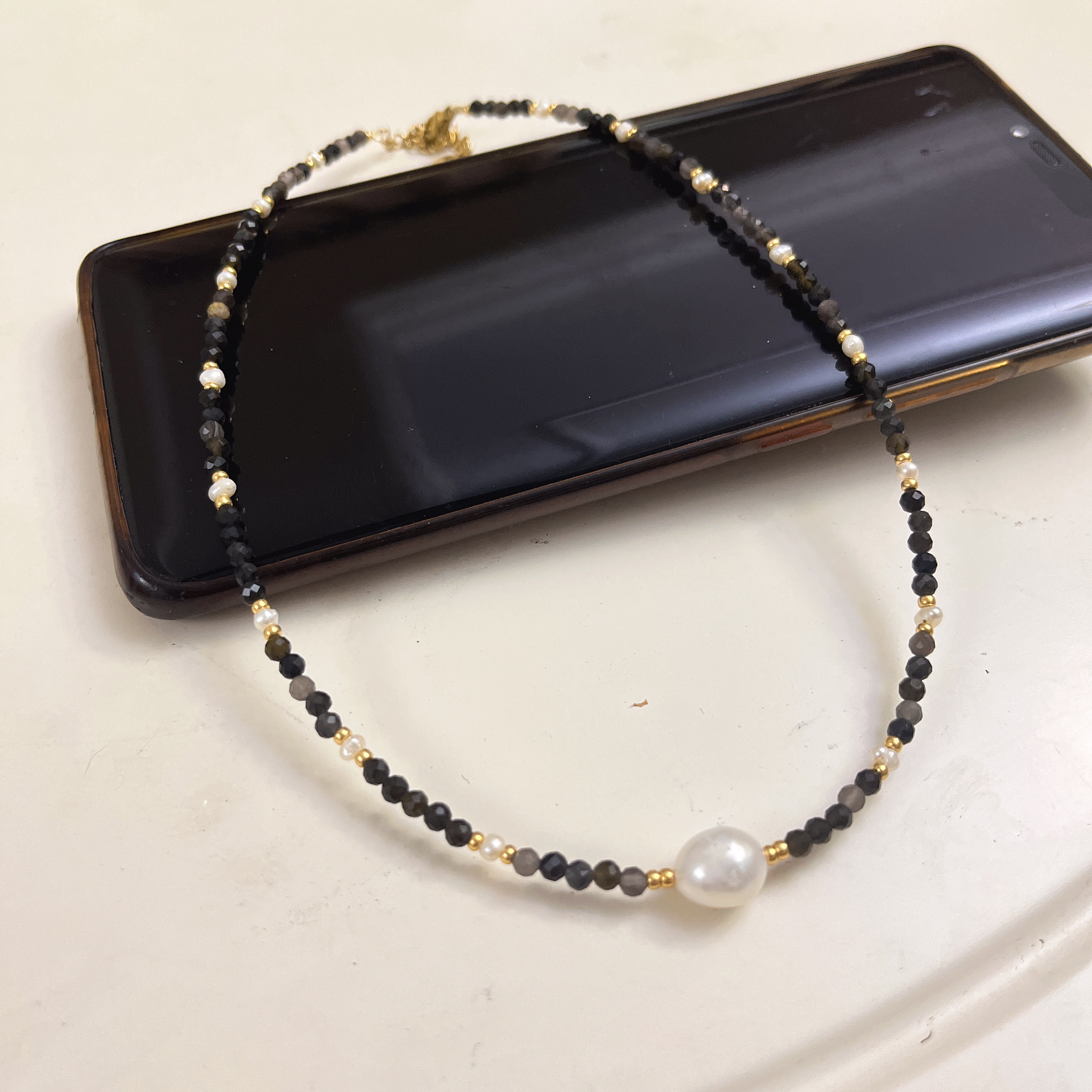 云逸饰家 淡水珍珠搭配金曜石套装原创手链项链首饰批发手饰项饰首饰套装原创新款首饰批发详情2