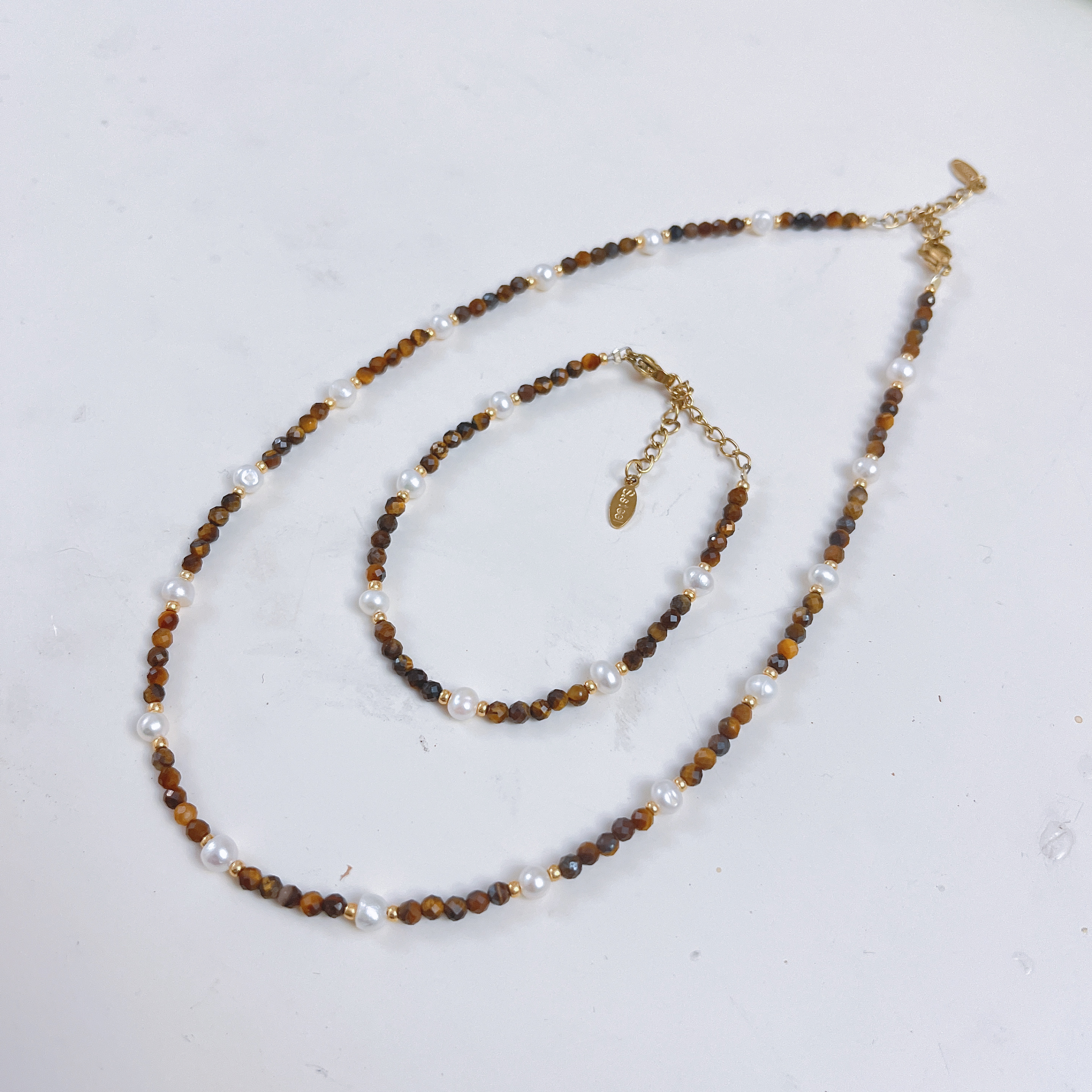 云逸饰家 天然虎眼石项链手链套装批发 淡水珍珠首饰批发手饰项饰饰品套装原创新款首饰批发详情1