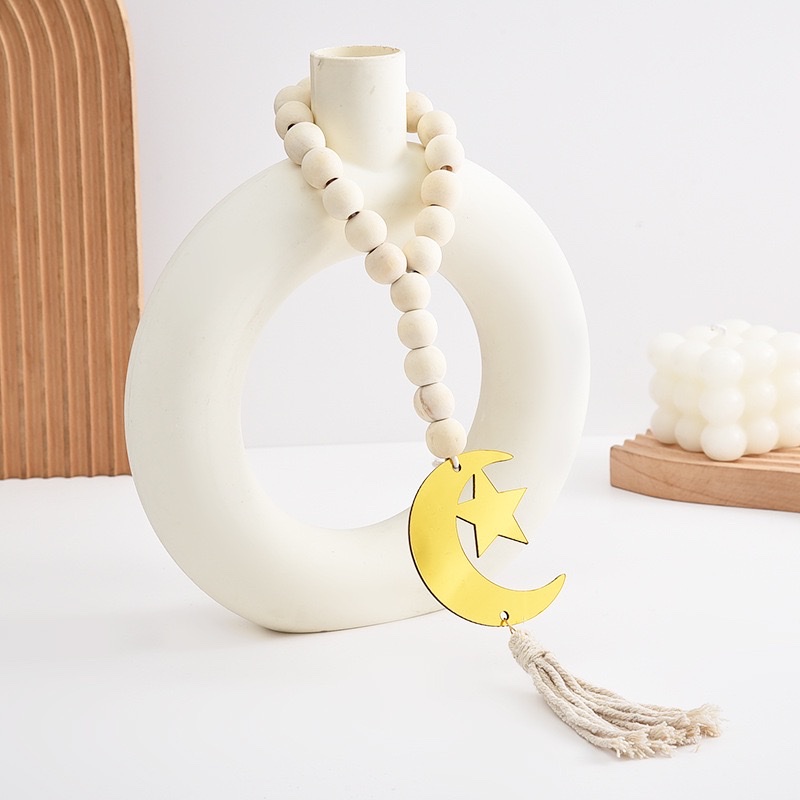 Cross-border wooden bead pendants, diy tassel jewelry accessories, festival home beaded and hemp rope decoration home pendants wholesale Specification image