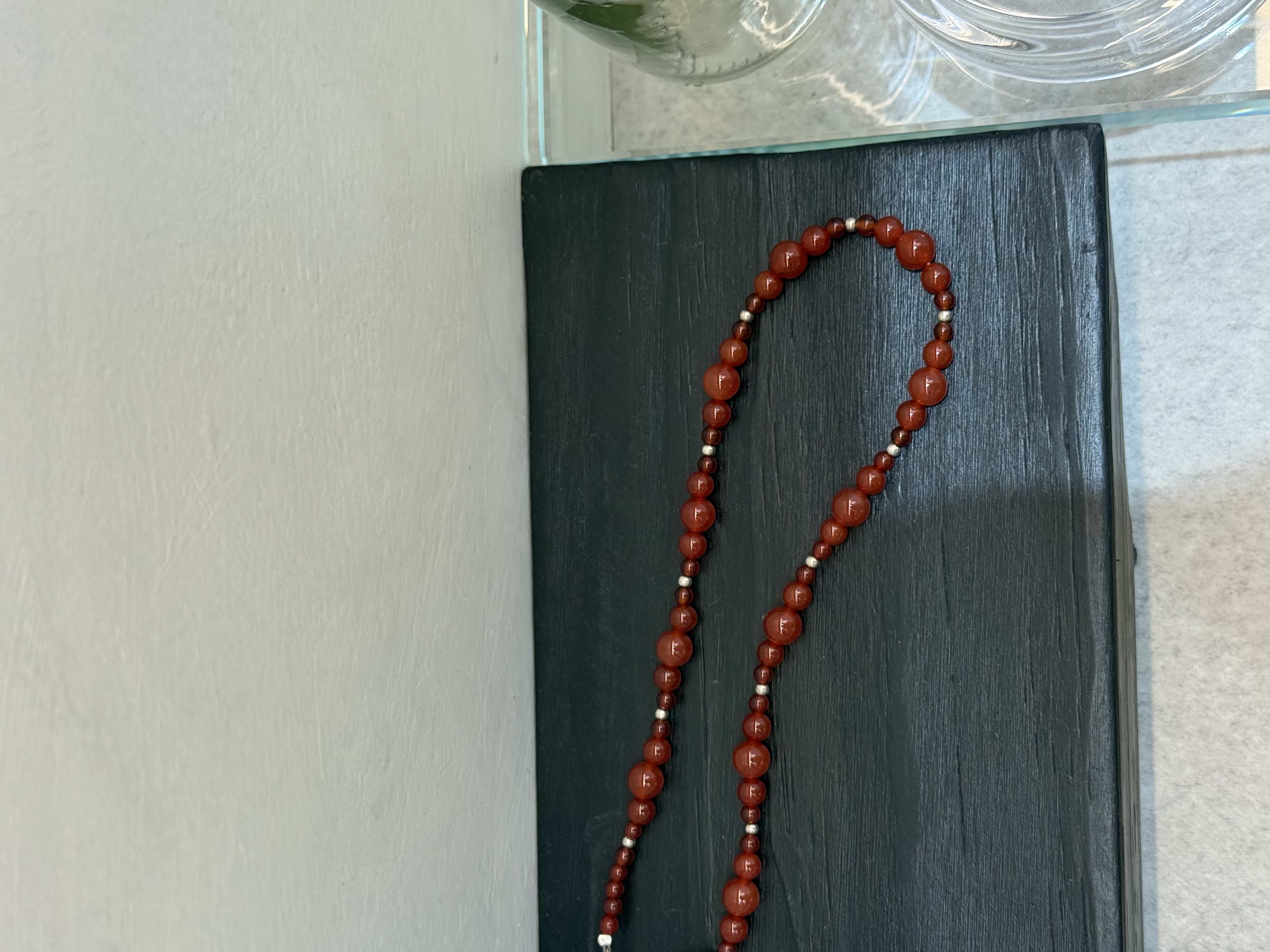 韩系红玛瑙银珠s925项链项链银饰温柔风天然石新年氛围锁骨链新中式气质设计详情图2