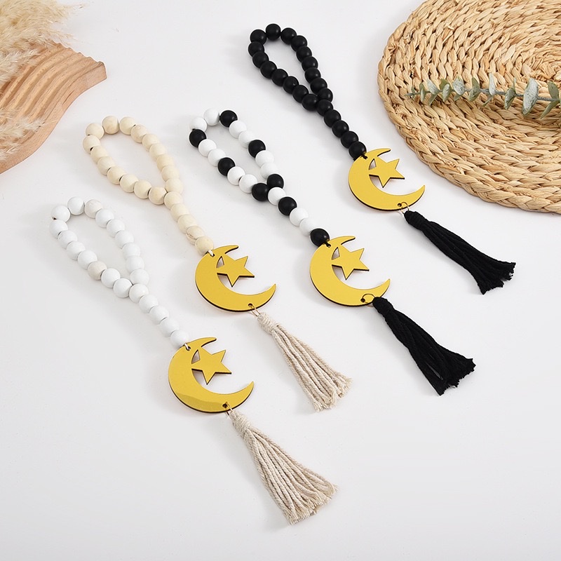 Cross-border wooden bead pendants, diy tassel jewelry accessories, festival home beaded and hemp rope decoration home pendants wholesale details Picture