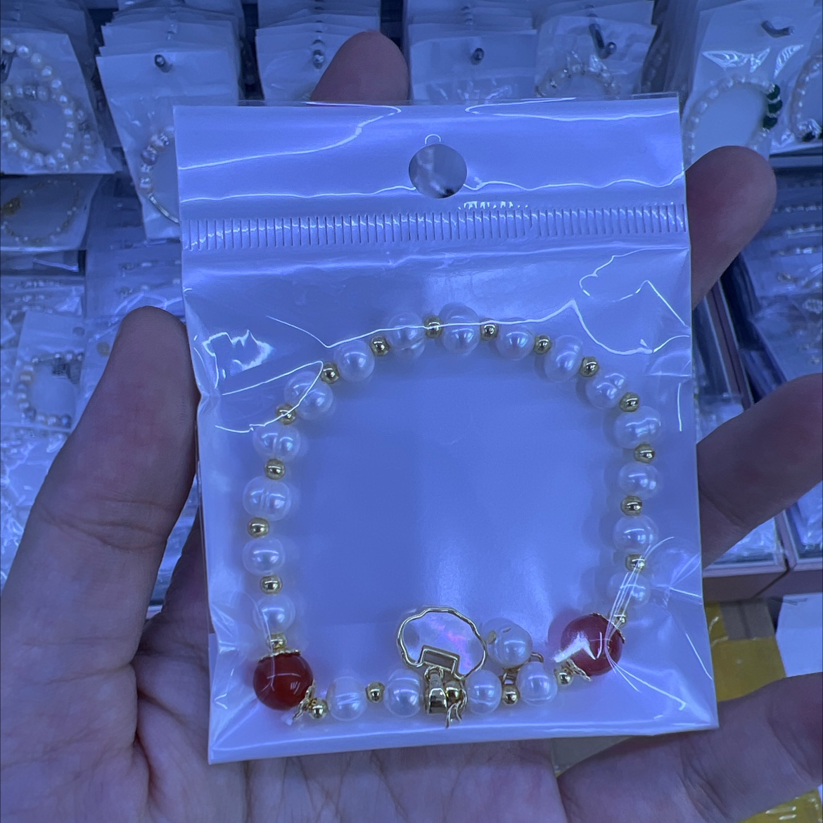 轻奢复古新中式平安锁天然珍珠贝母手链女国风设计师小众手环手饰