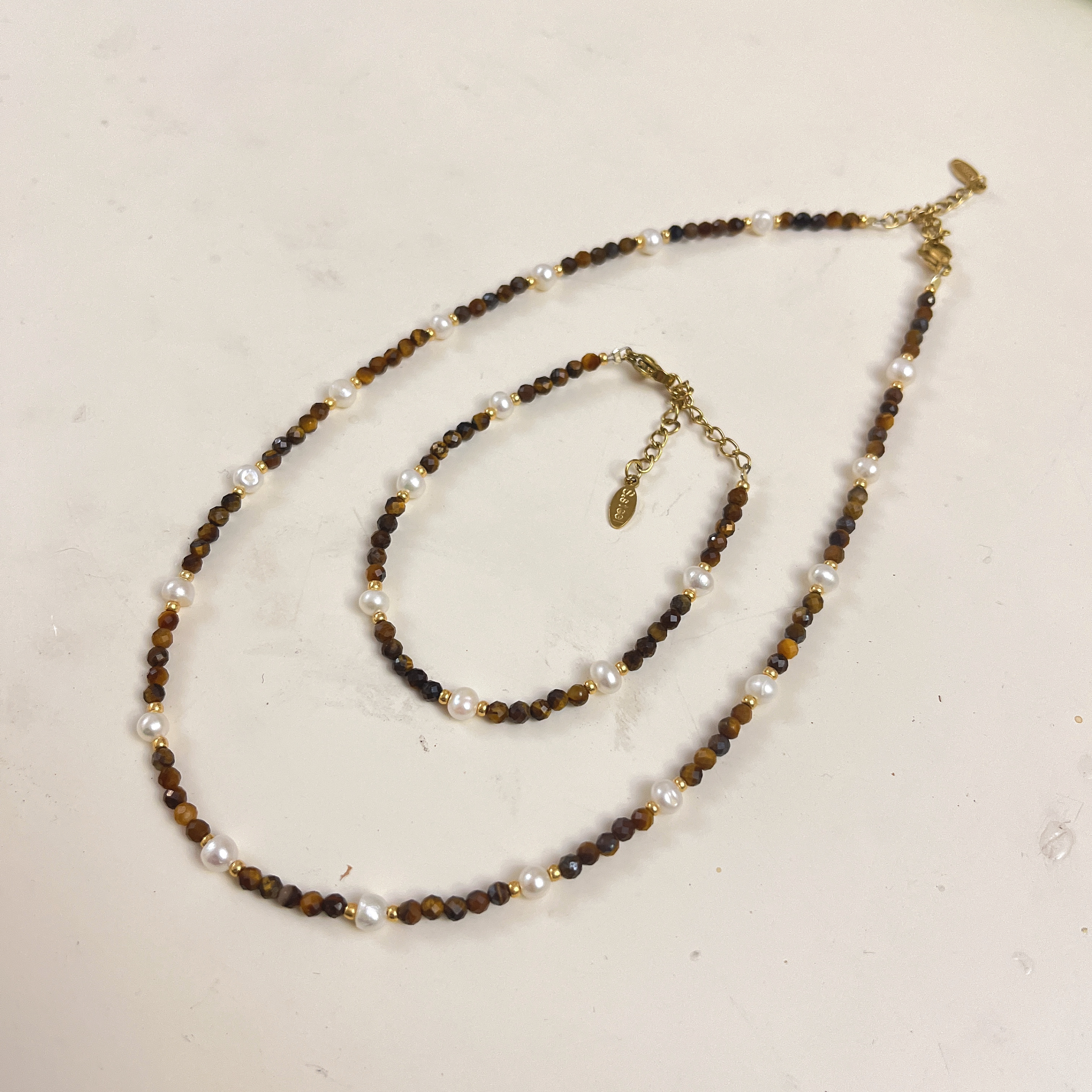 云逸饰家 天然虎眼石项链手链套装批发 淡水珍珠首饰批发手饰项饰饰品套装原创新款首饰批发详情7