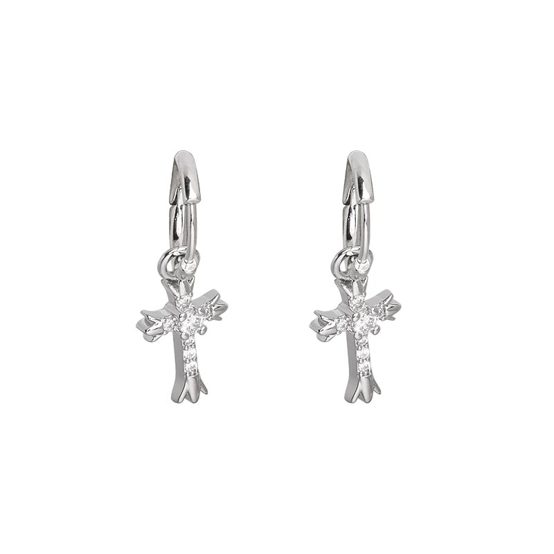 足银戒指欧美风祖母绿水晶饰品时尚戒指女款简约百搭款克罗心十字架耳环女轻奢高级感耳钉耳圈冷淡风耳饰简约耳夹耳坠潮细节图