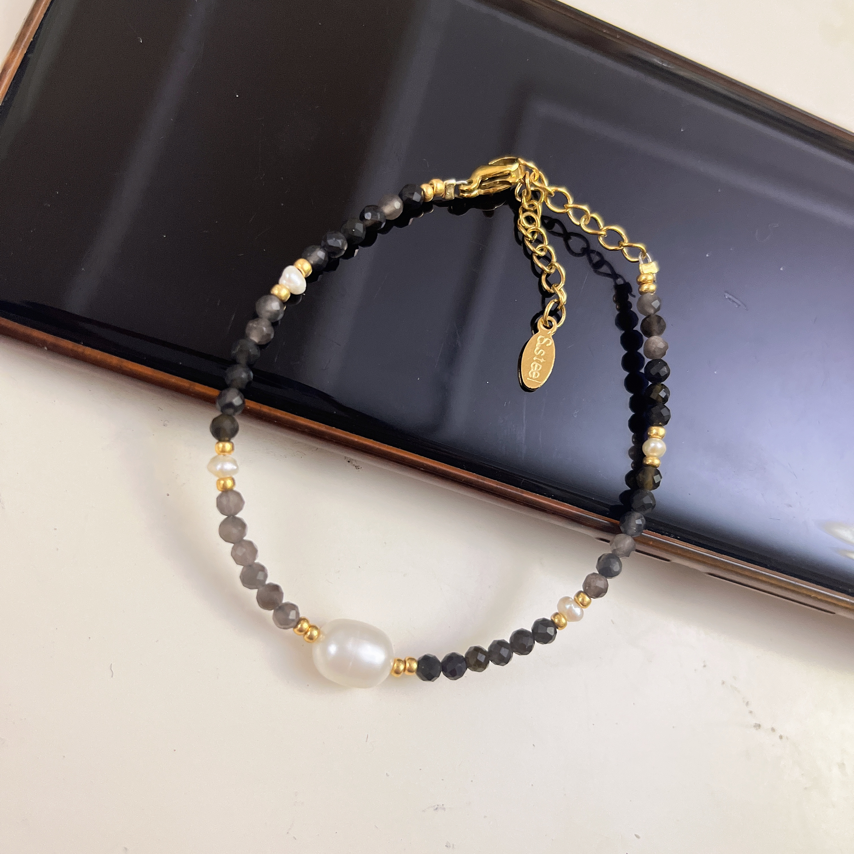 云逸饰家 淡水珍珠搭配金曜石套装原创手链项链首饰批发手饰项饰首饰套装原创新款首饰批发详情4