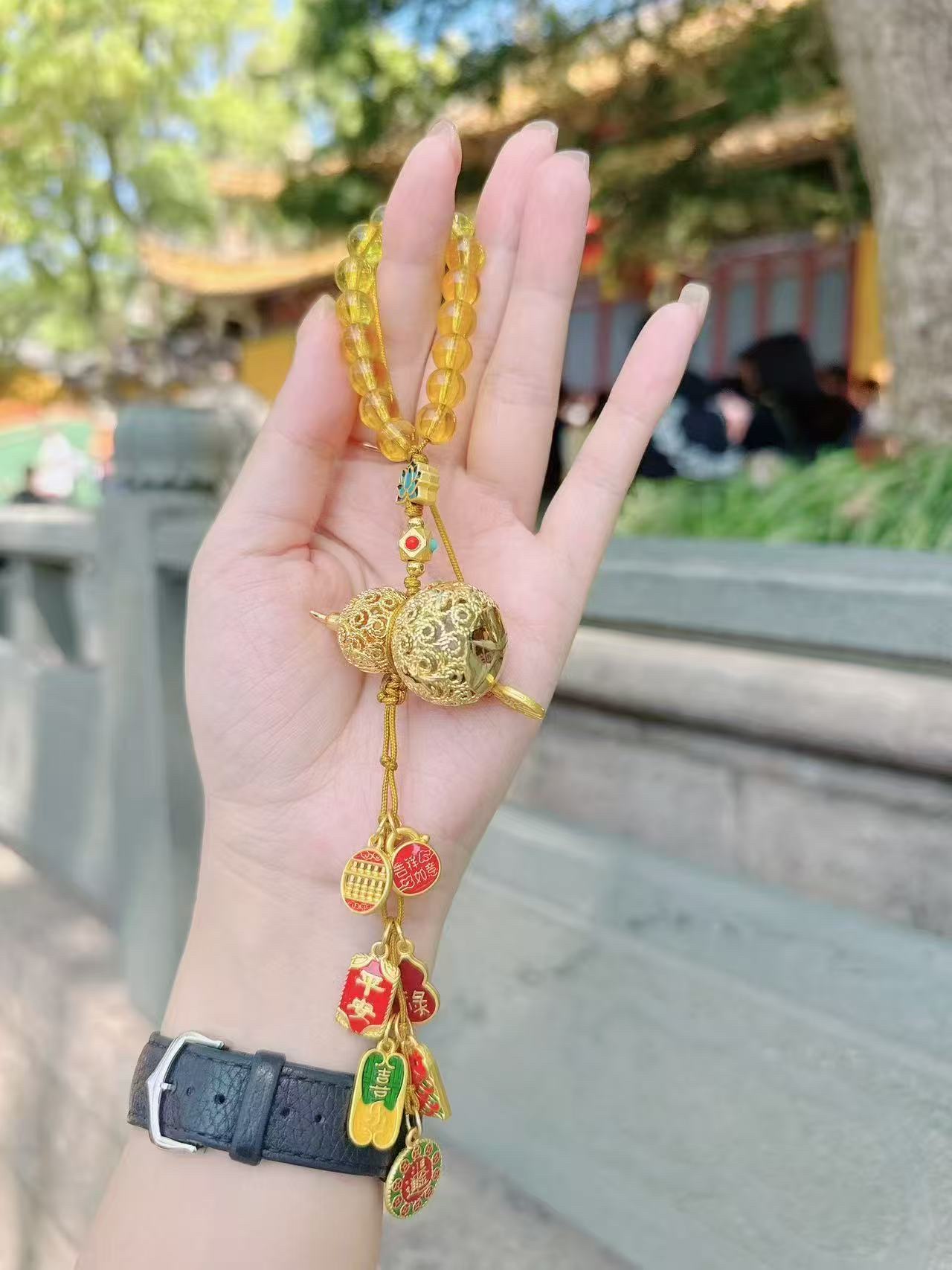 葫芦挂件手机链钥匙链黄水晶长链铜配件招财纳福精美挂件