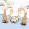2025 HOME Square Square hemp Rope tassel beading Creative DIY hemp rope and wooden beading Home Decoration Pendant Specification image