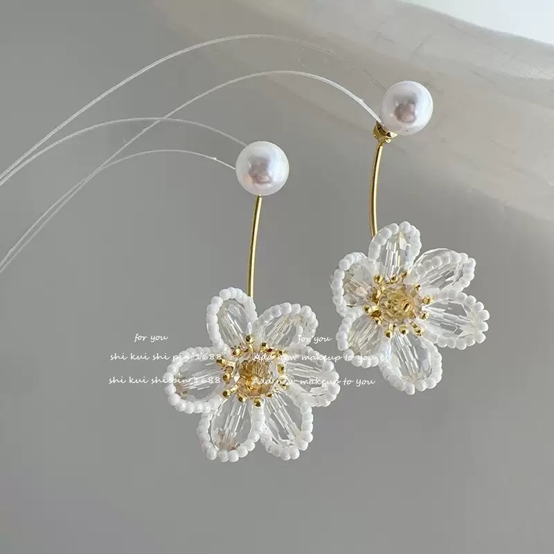 LL079 Earrings and earrings: Two ways to wear them. Crystal rice beads, handcrafted, exquisite, fashionable and versatile. They can be paired with earrings for parties and commutes details Picture