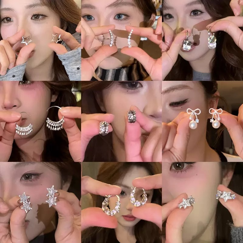 Douyin's best-selling super flash Zircon earrings, women's light luxury, niche and high-end ear rings, sweet and cool, internet-famous exquisite ear clips and earrings