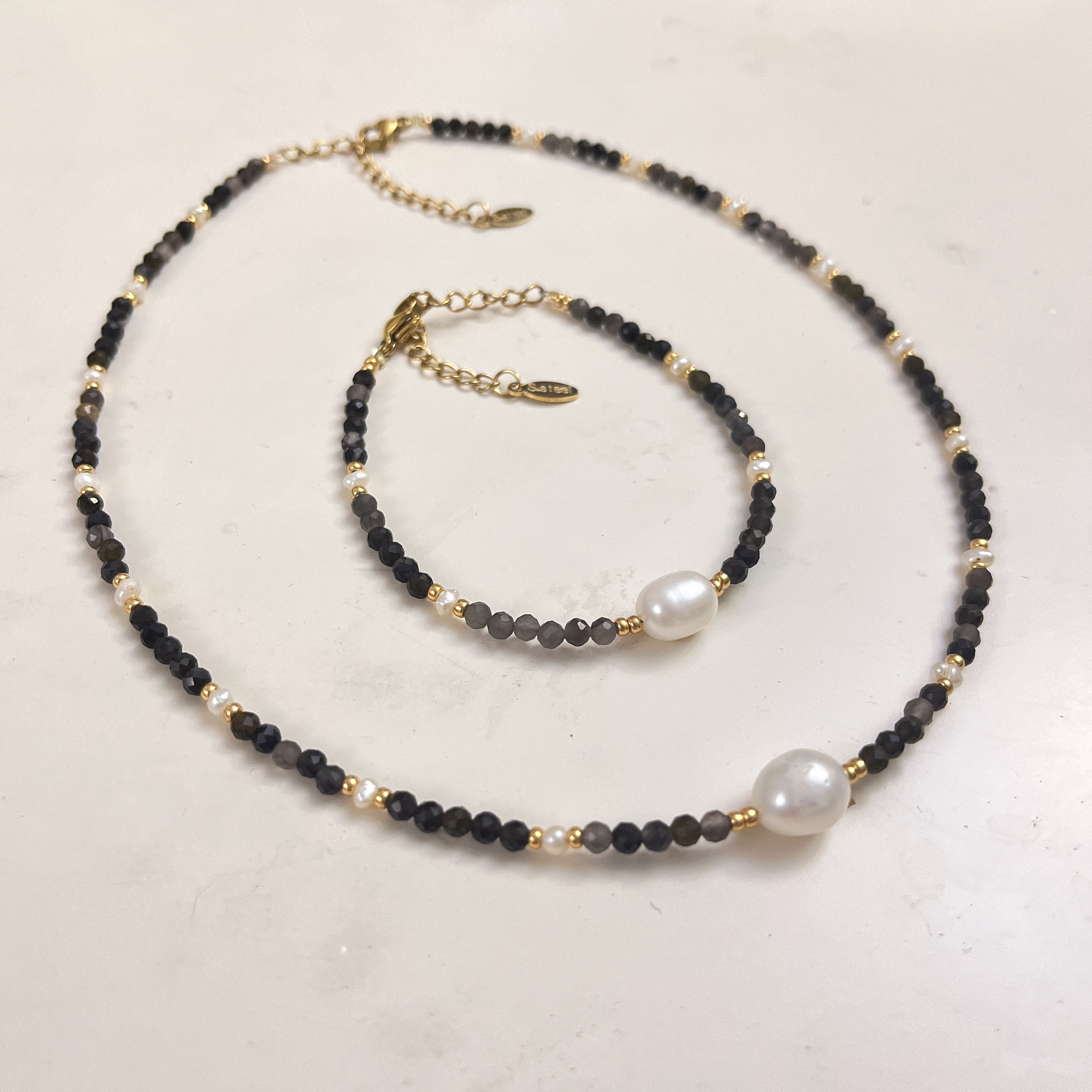 云逸饰家 淡水珍珠搭配金曜石套装原创手链项链首饰批发手饰项饰首饰套装原创新款首饰批发详情5