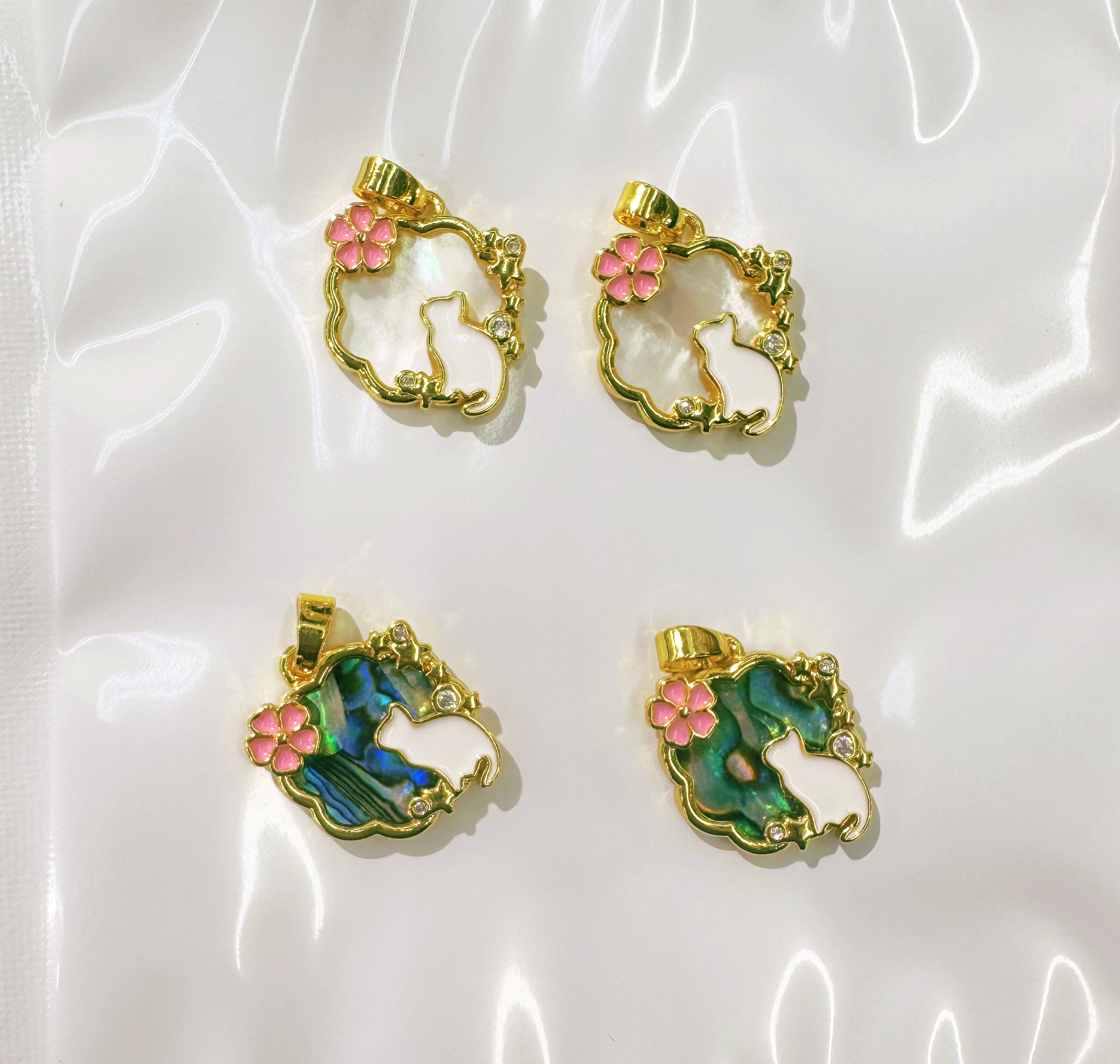 18k 小猫铜镀金吊坠饰品 DIY 配件挂件贝壳吊坠