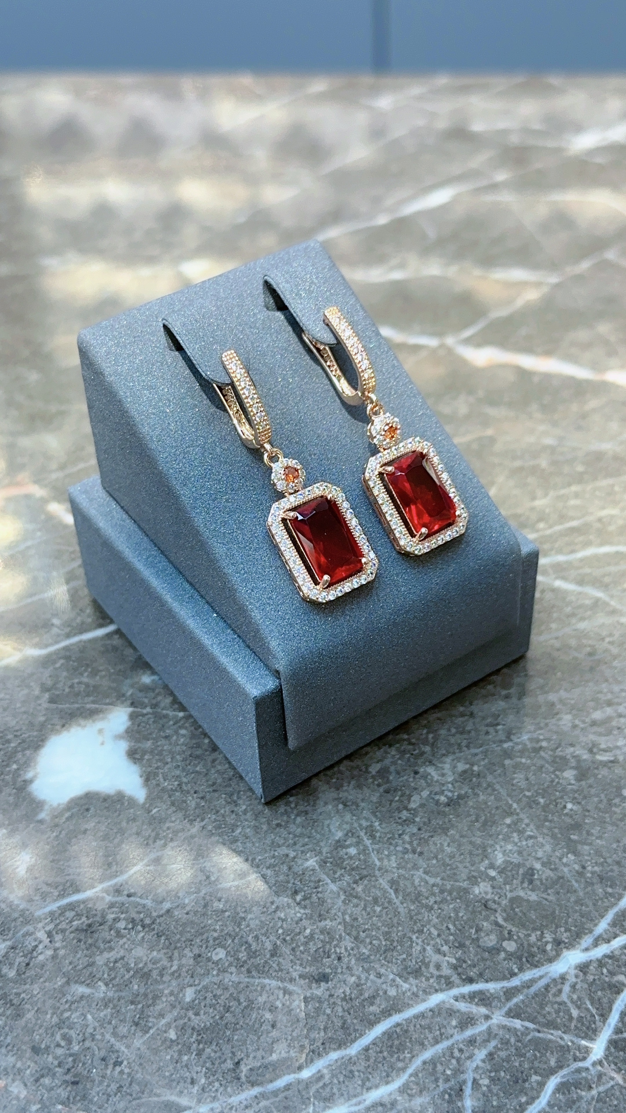 Gulkina585玫瑰金色首饰饰品红宝石耳环耳坠锆石首饰套装时尚奢华气质戒指耳环项链套装细节图