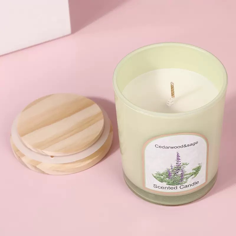 Wholesale and customization of wooden LIDS, colored glass cups, scented candles, household scented candle ornaments, wedding souvenirs, cross-border Specification image