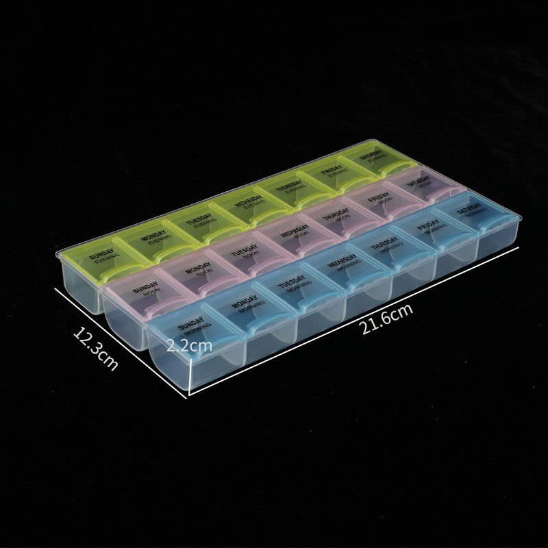 Factory stock: 3-row compartments storage box, diamond-encrusted box, 21-compartment medicine box storage box with words, transparent plastic storage box Application Scenario