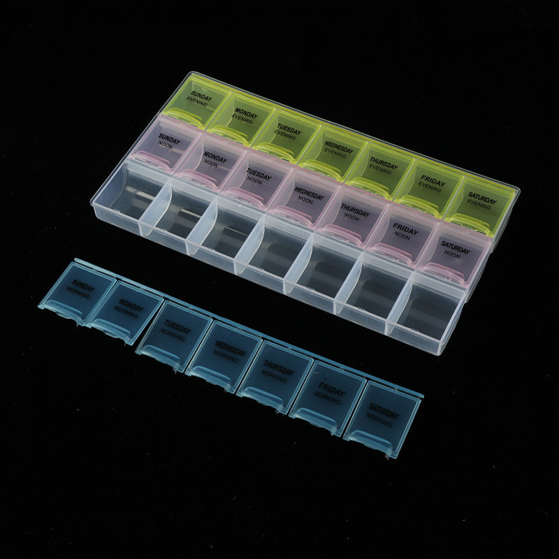 Factory stock: 3-row compartments storage box, diamond-encrusted box, 21-compartment medicine box storage box with words, transparent plastic storage box Specification image
