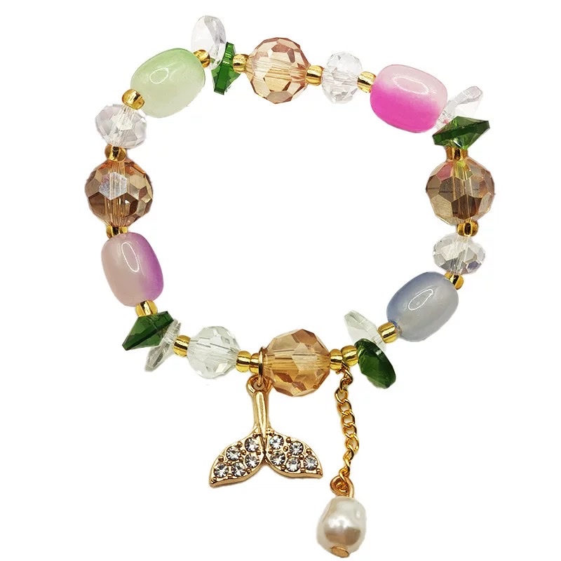 韩版可爱鱼尾儿童手链女网红闺蜜学生手环简约森系小女孩水晶手串 白底实物图