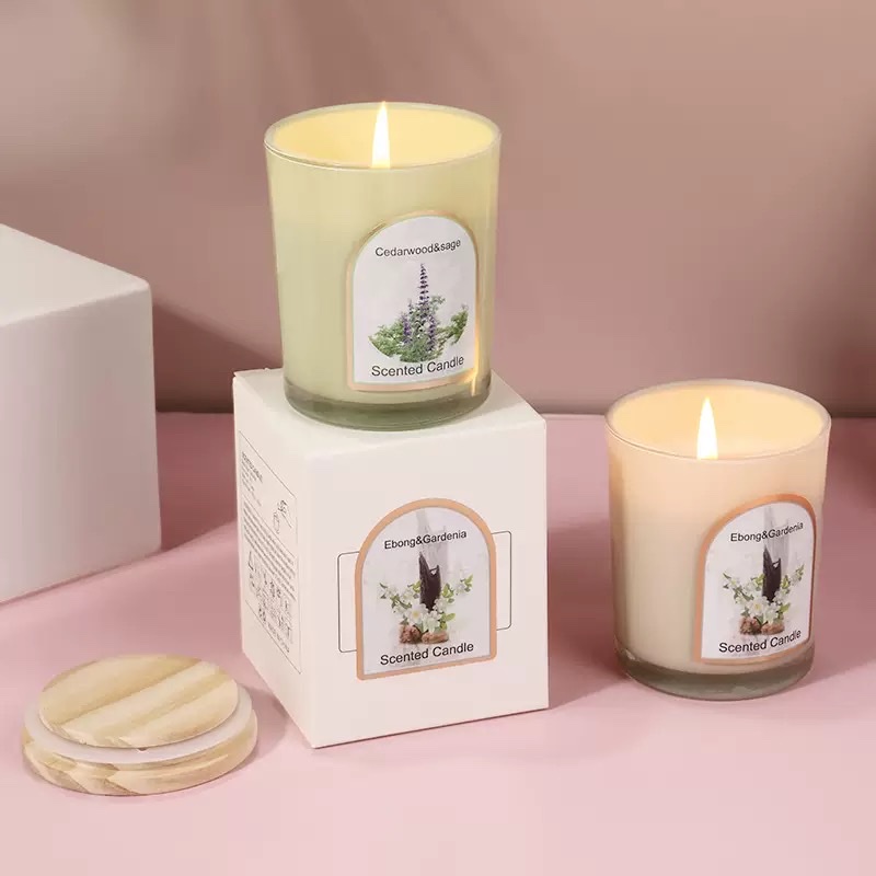 Wholesale and customization of wooden LIDS, colored glass cups, scented candles, household scented candle ornaments, wedding souvenirs, cross-border details Picture