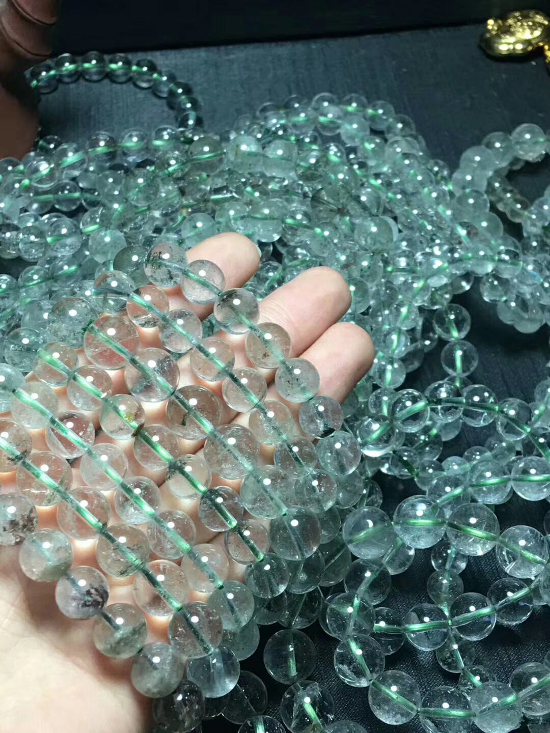 天然绿幽灵满天心幽灵水晶手串手串细节图