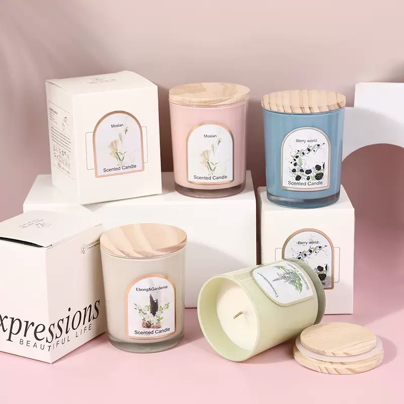 木盖彩色玻璃杯香薰蜡烛批发定制家用香氛蜡烛摆件结婚伴手礼跨境 