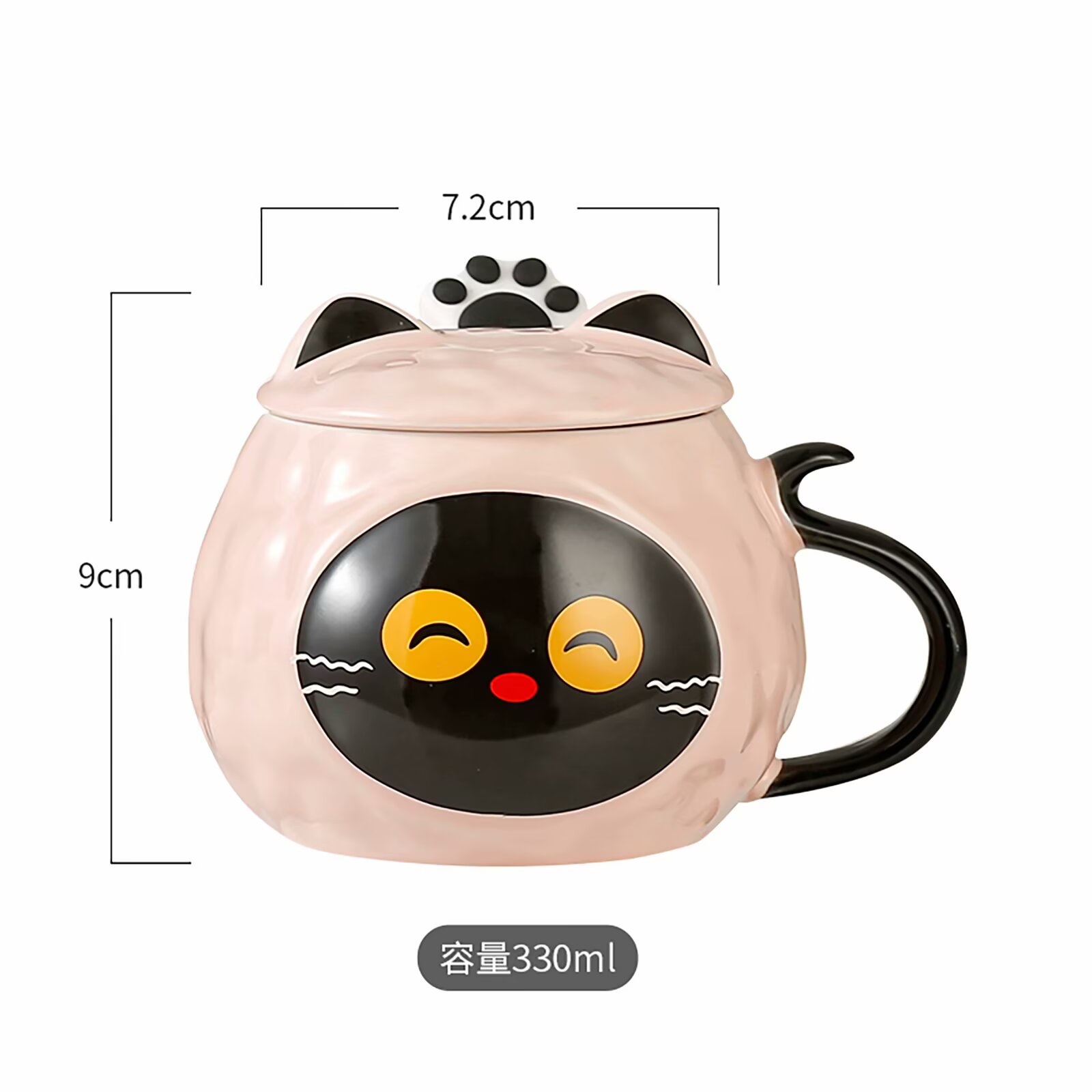 创意陶瓷马克杯牛奶早餐咖啡水杯礼品可爱猫咪带盖带猫爪勺红色粉色白色造型可爱女生卡通详情图9