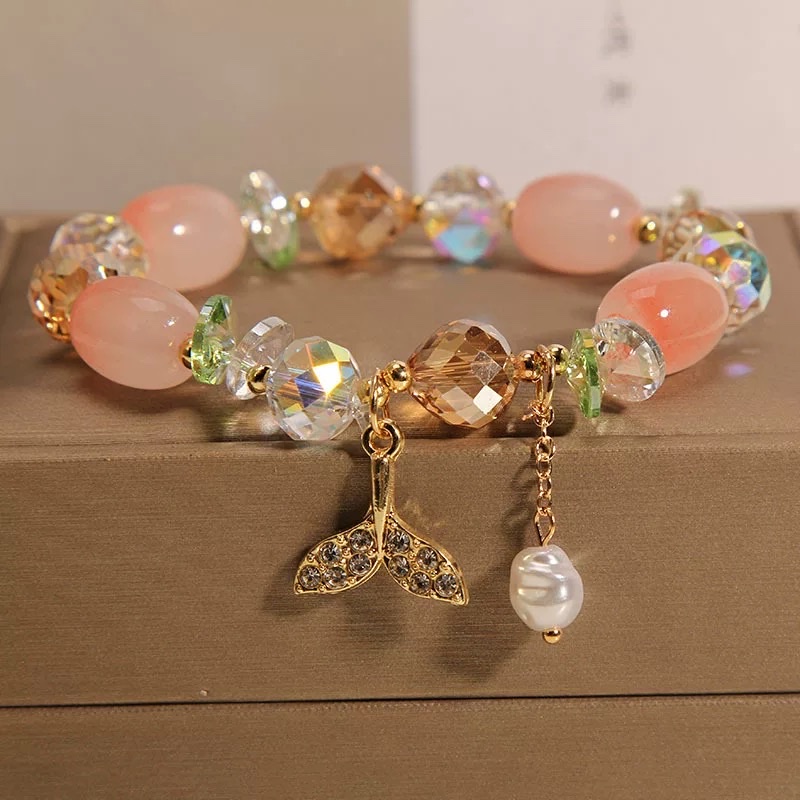 韩版可爱鱼尾儿童手链女网红闺蜜学生手环简约森系小女孩水晶手串 