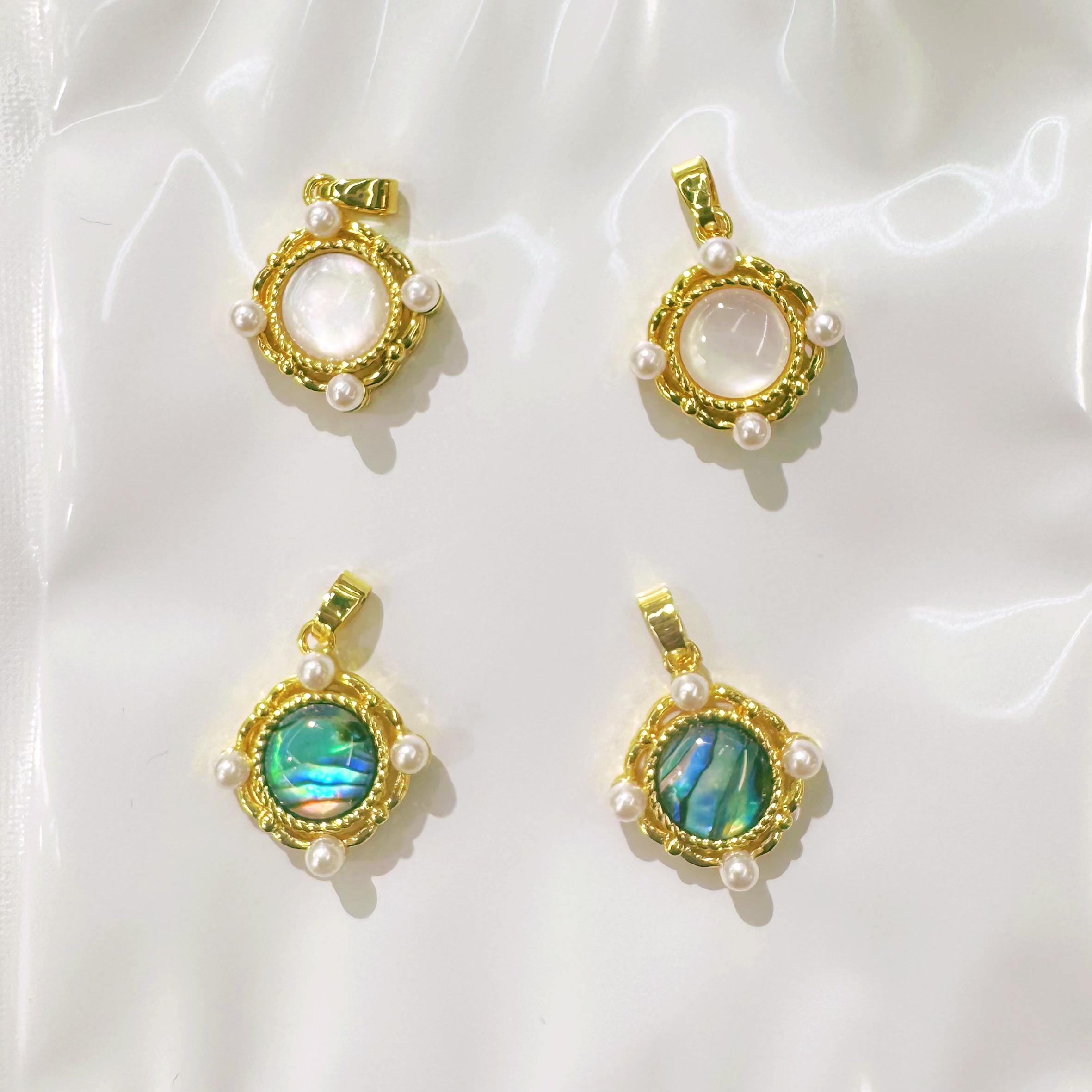 18k 斜方形贝壳吊坠 DIY 饰品挂件铜镀金吊坠