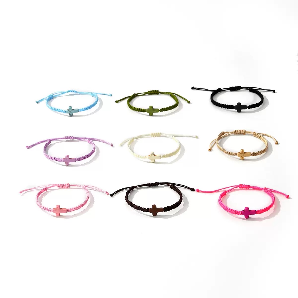 跨境热销松石十字架手工编织手绳男女通用情侣可调节手链