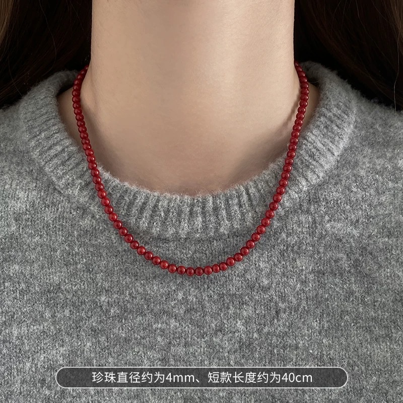 安可拉红色珍珠磁吸扣项链女轻奢气质锁骨链小众高级感颈链毛衣链项链项链详情图6